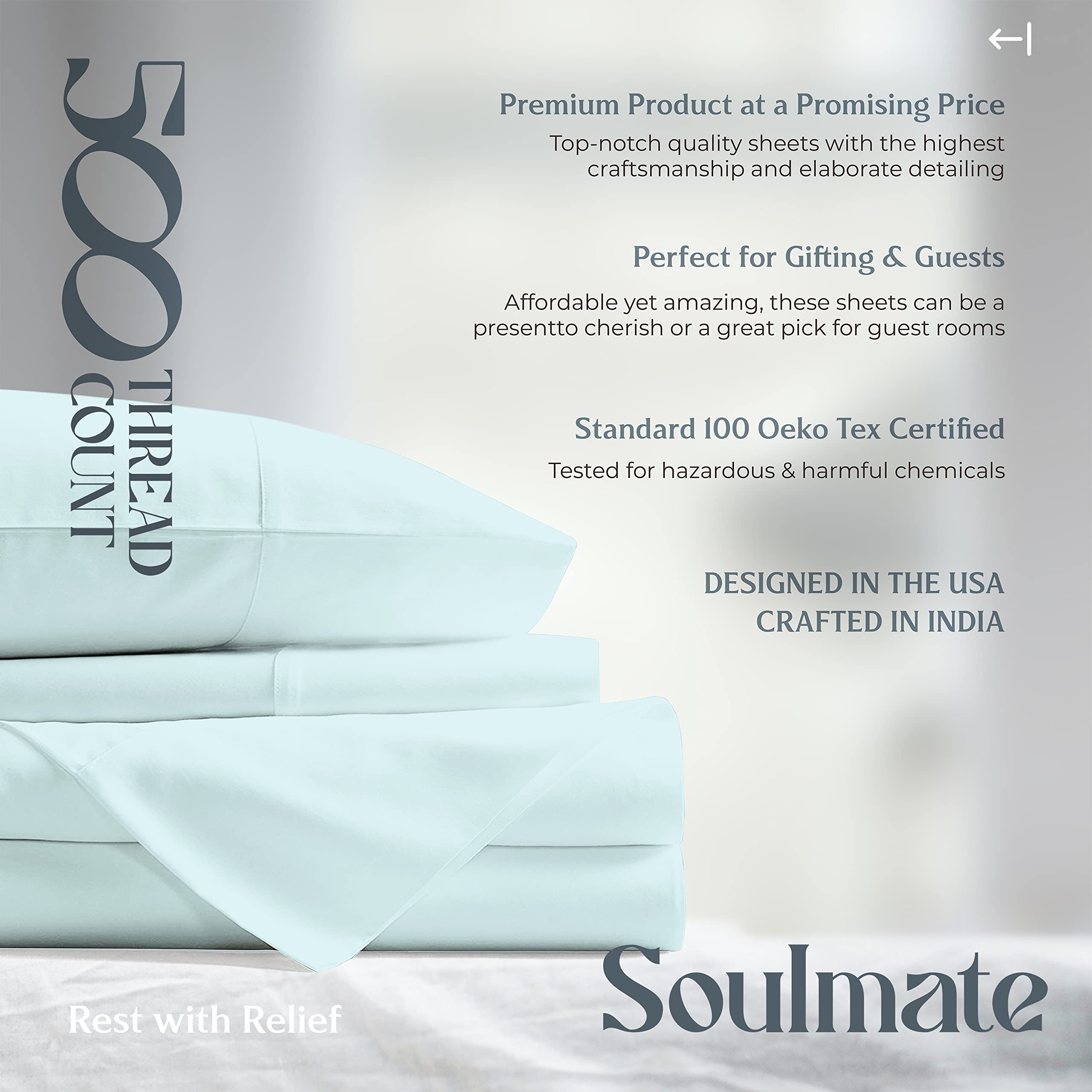 Mayfair Linen 500 Thread Count Twin XL Cotton Sheets - 3 Piece Ultra Soft Cooling Sateen Weave Bed Sheet Set in Sea Foam | Hotel Quality 16