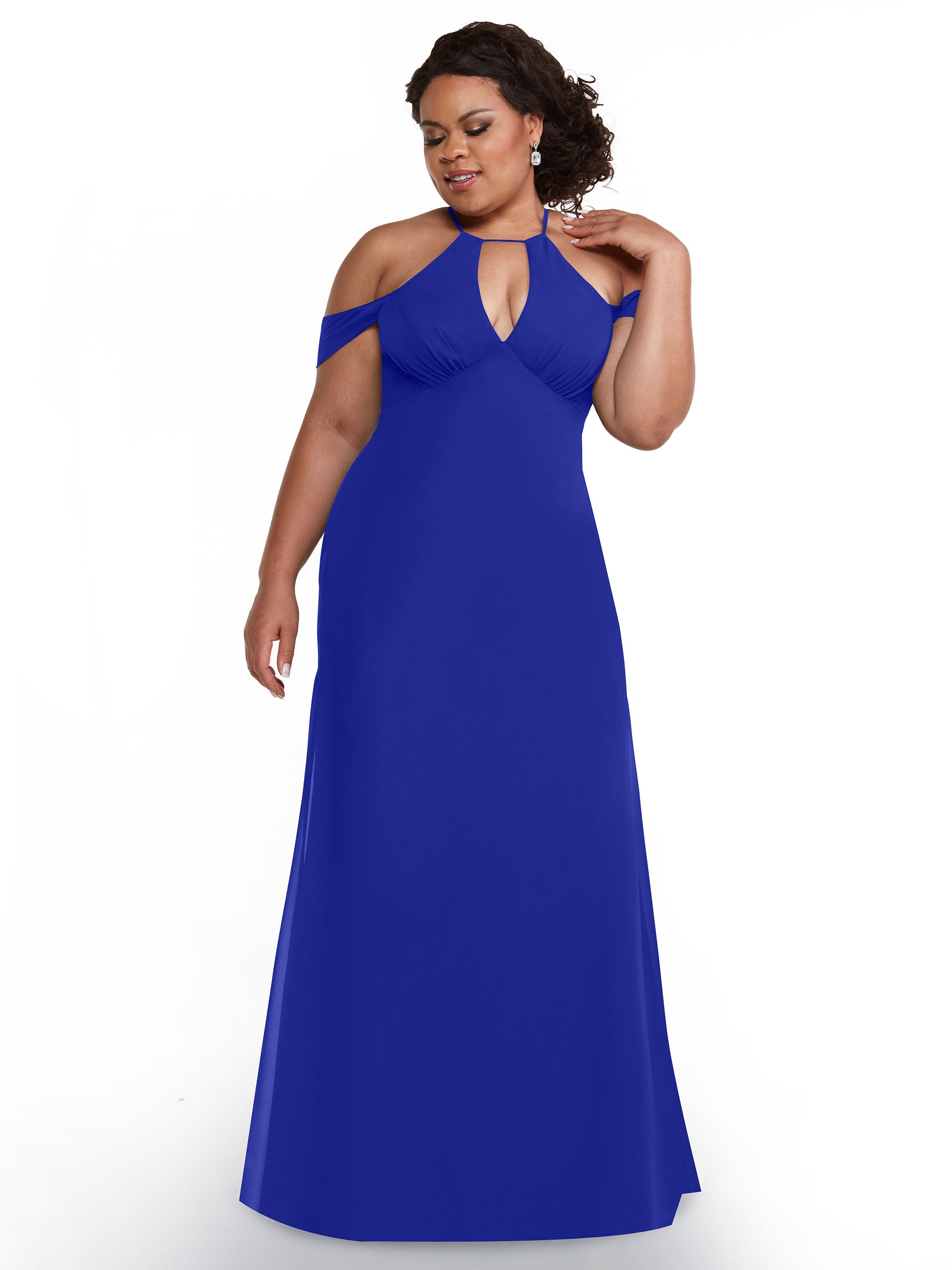 Elegant Off The Shoulder Chiffon Bridesmaid Dress with Halter Neckline - Perfect for Weddings, Formal Events & Special Occasions