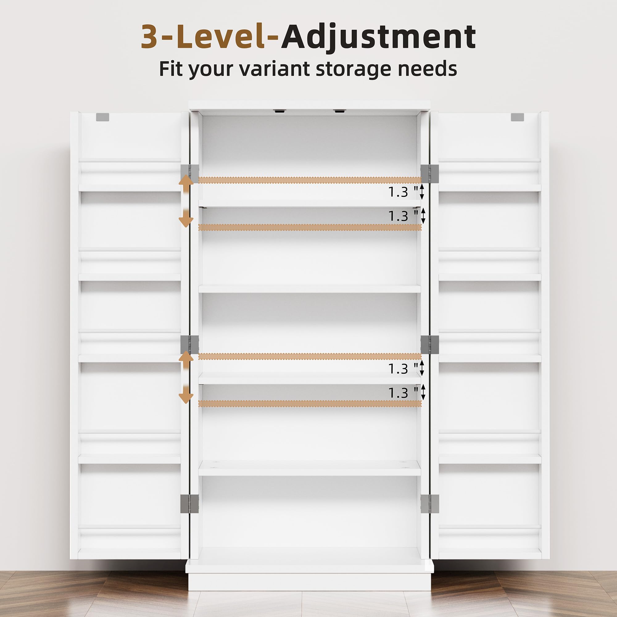 Shintenchi White Pantry Cabinet - Adjustable Shelves & Doors, Freestanding Kitchen Storage Cabinet, Buffet Sideboard for Dining Room or Living Room - Perfect for Organizing Dishes, Cookware & Kitchen Essentials
