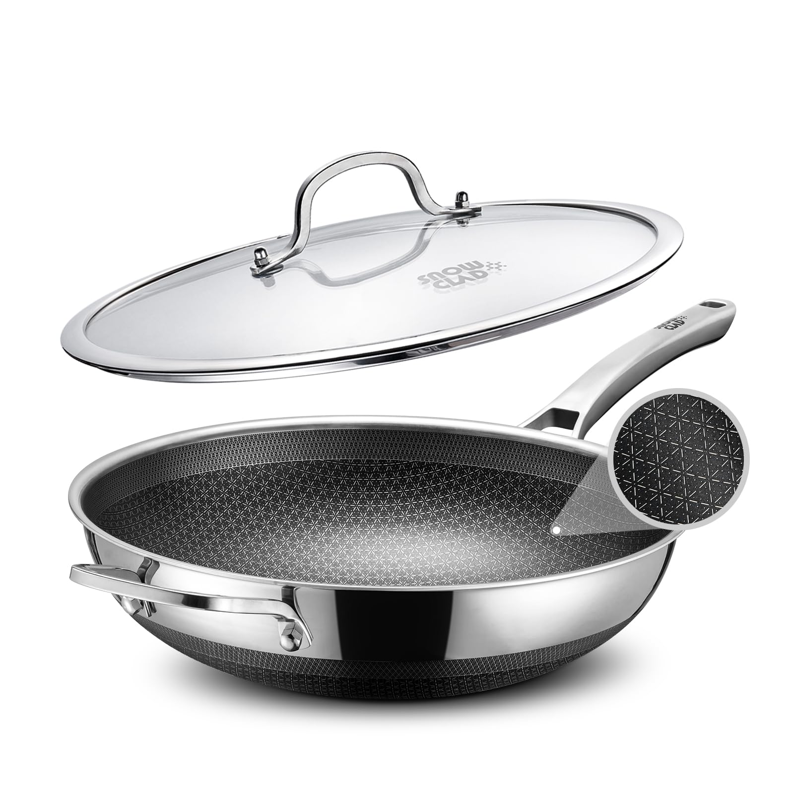 **13 Inch Nonstick Hybrid Wok Pan - Stainless Steel Stir Fry Pan with Lid, PFOA Free & Dishwasher Safe - Perfect for Induction Cooktops, Oven & Broiler - Ideal for Asian Cooking, Stir-Frying & Sautéing**