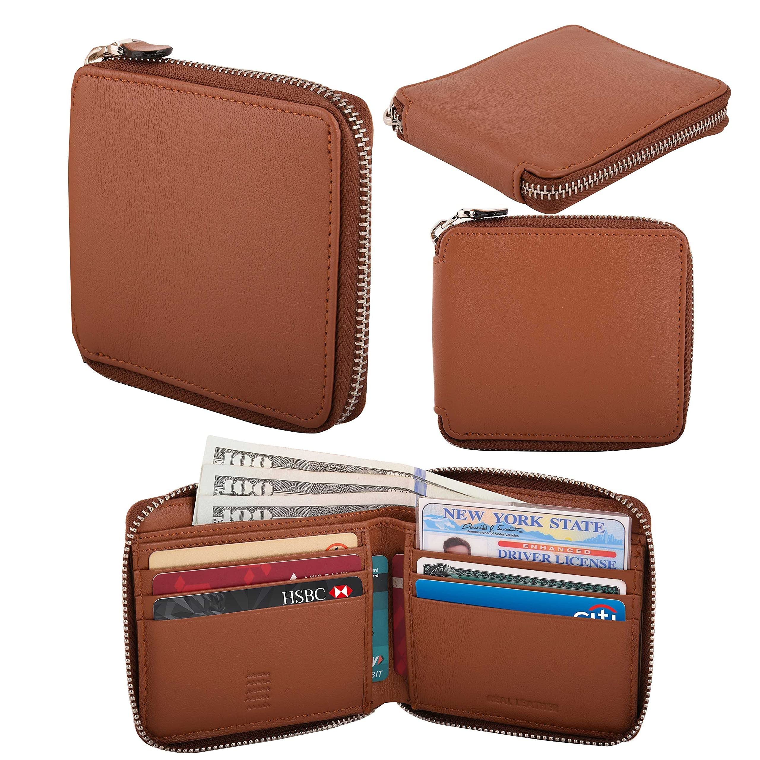 Genuine Leather RFID Blocking Trifold & Zipper Wallet for Men - Horizontal & Vertical Design with Card Holder | Perfect Gift for Men & Women | Ideal for Travel, Business & Everyday Use