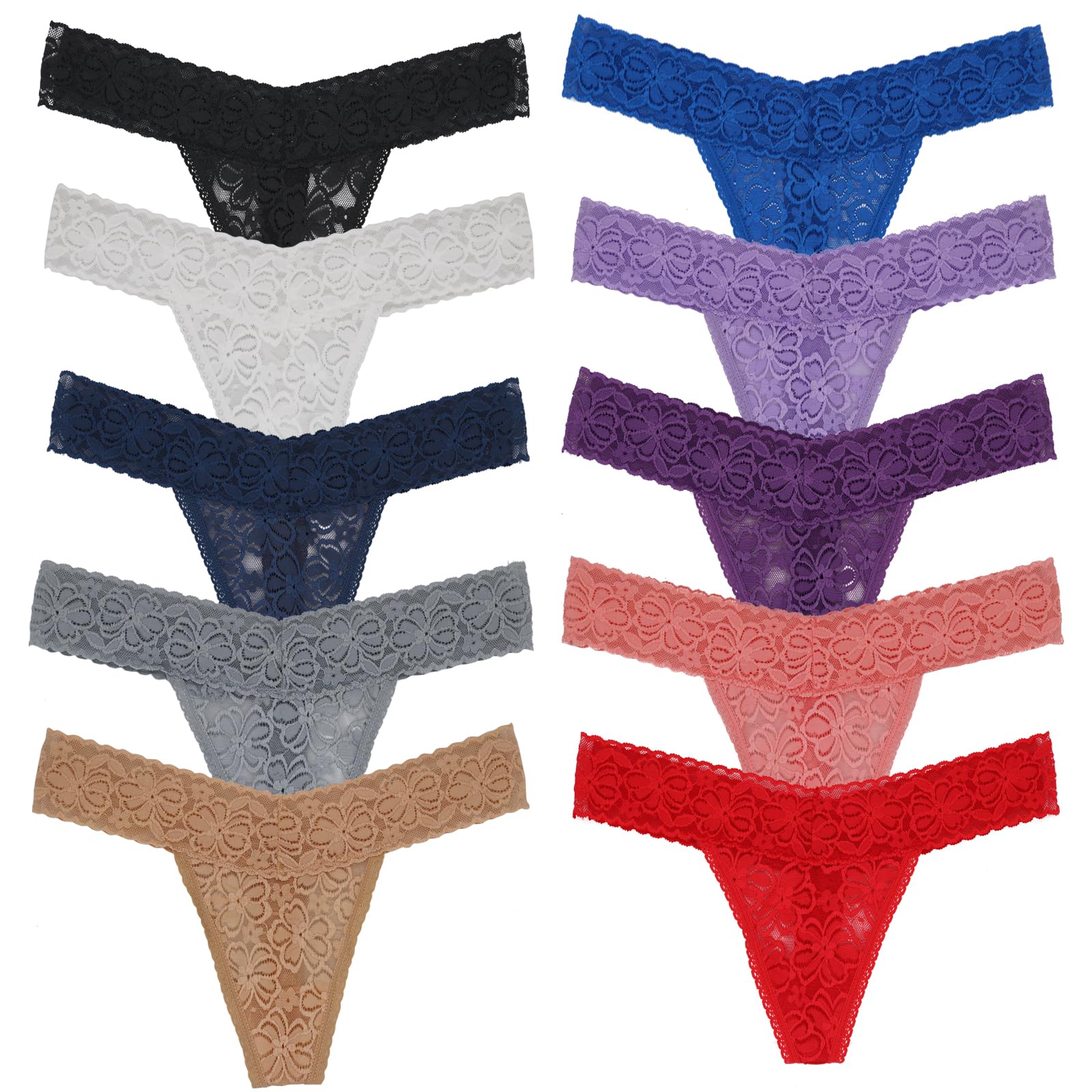 Plus Size Lace Thongs for Women - Sexy T-Back Stretch Underwear 5/6/10 Pack - Comfortable Daily Wear & Special Occasions
