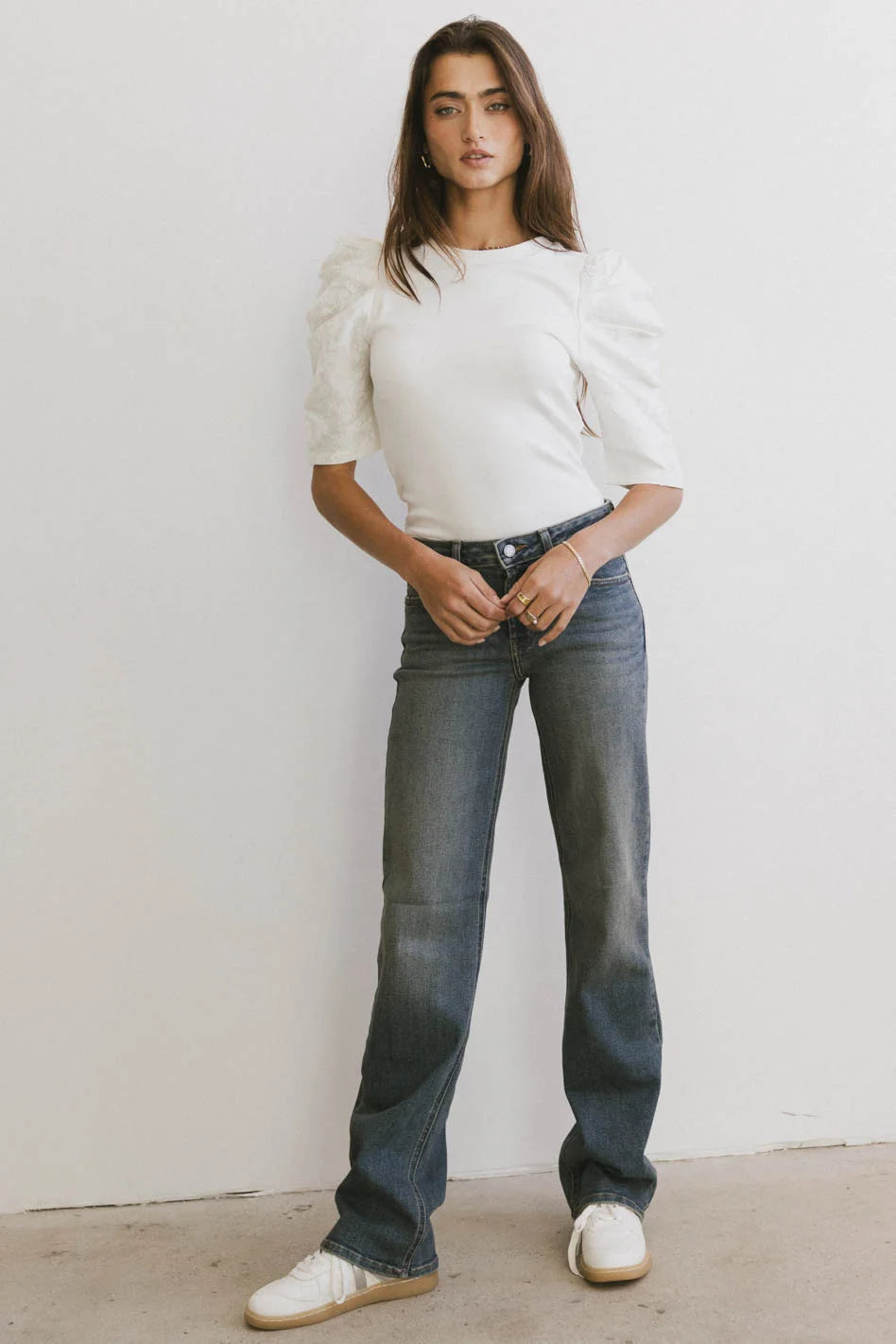 Andrea Mixed Media Top in Cream - Women's Fashion Blouse for Casual & Office Wear - FINAL SALE