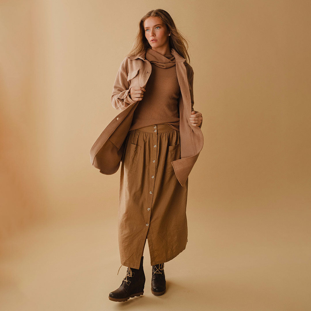 Alpine Fleece Trench Coat for Women - Warm Winter Toffee Brown Outerwear - Perfect for Snowy Weather & Outdoor Adventures