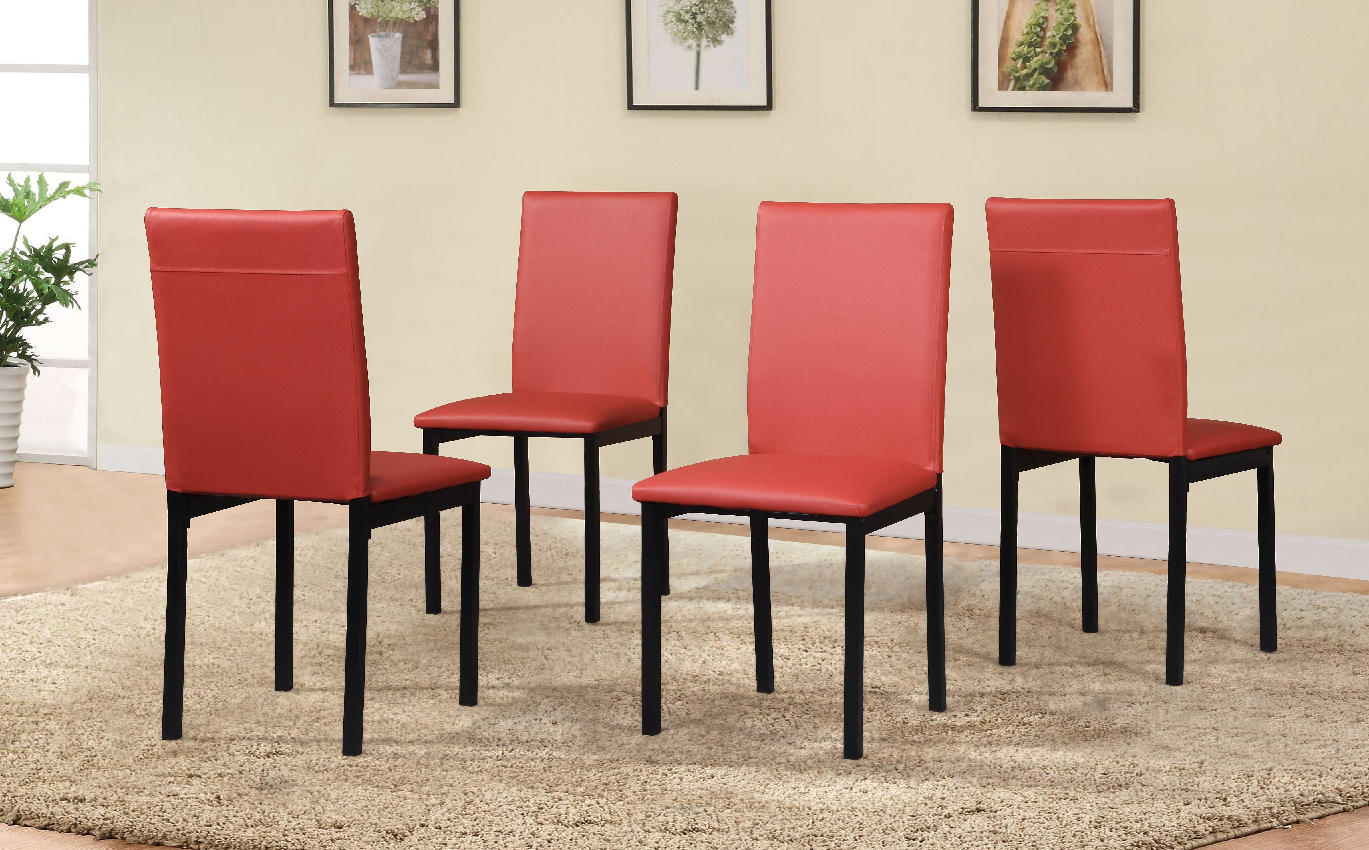 Roundhill Furniture Noyes Faux Leather Dining Chairs Set of 4 - Red Metal Frame Modern Kitchen & Dining Room Chairs for Home, Restaurant, Cafe