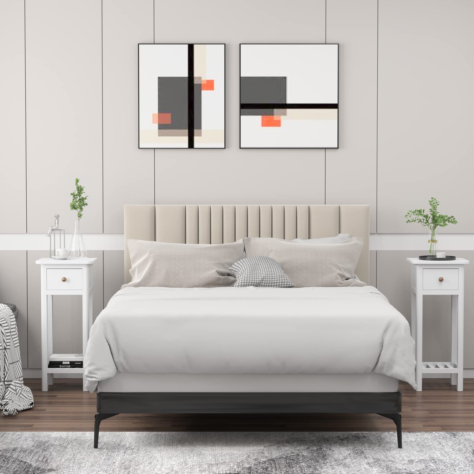 Giantex Small Side Table with Drawer & Shelf - Narrow Wood End Table for Small Spaces, Farmhouse Nightstand Bedside Table - No Assembly Required, White - Perfect for Living Room, Bedroom & Dorm Room Decor
