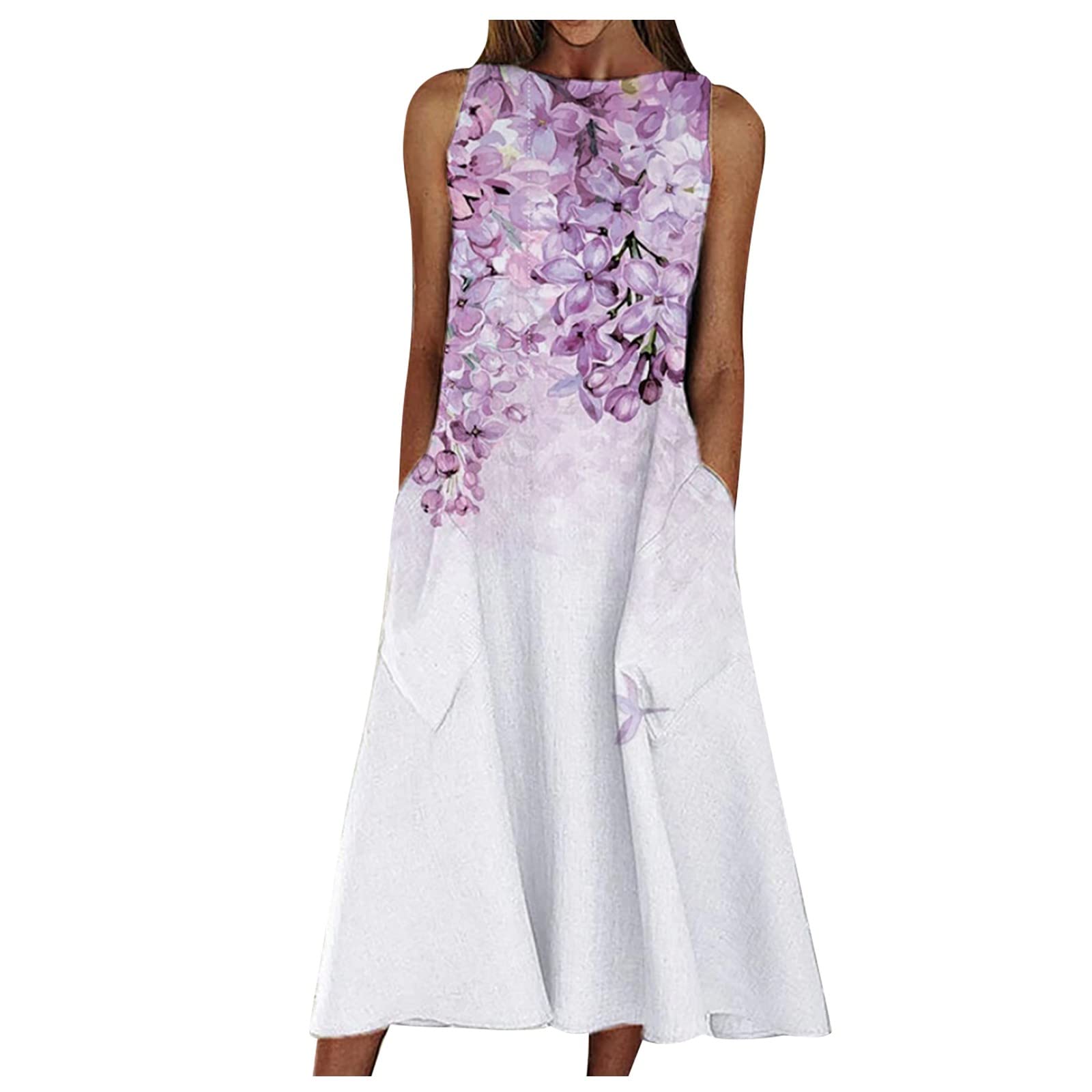 Plus Size Women's Short Sleeve Summer Dress - Casual Printed Round Neck Pullover Loose Sleeveless Dress for Beach, Vacation & Everyday Wear