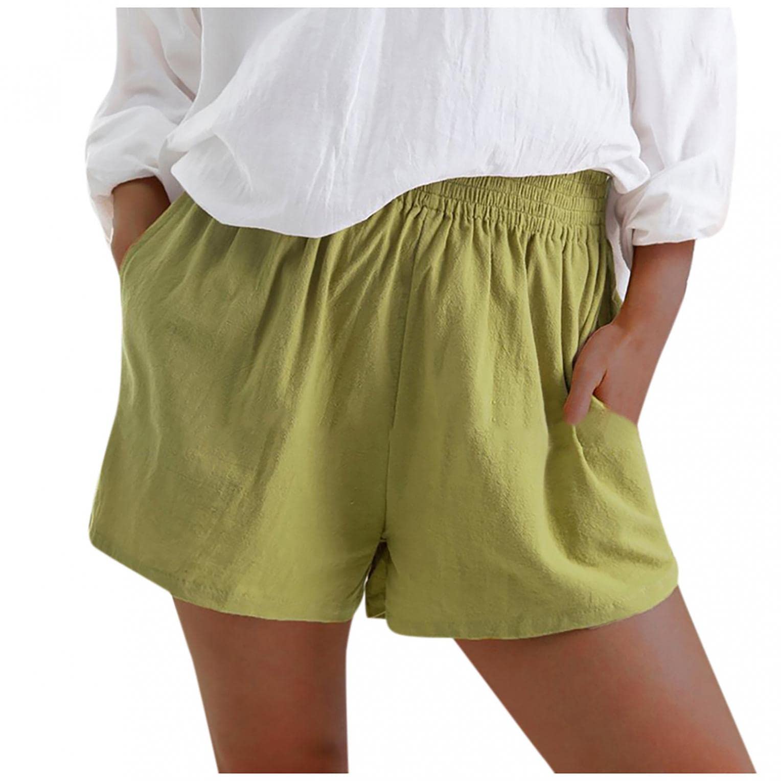 Women's Casual Elastic Waist Shorts with Pockets - Lightweight Summer Beach Shorts for Walking, Travel & Vacation Outfits