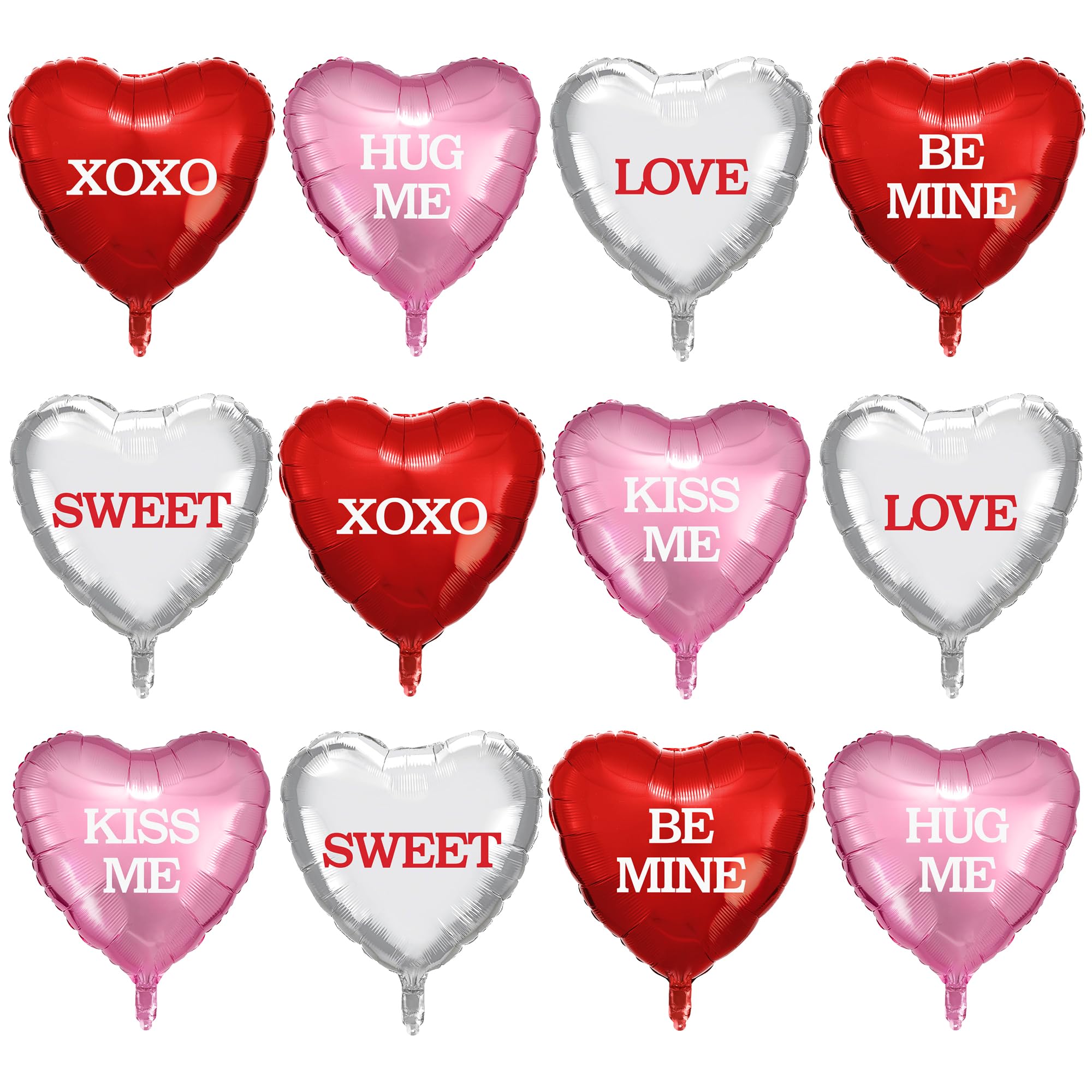 12 Pcs Valentine's Day Heart Balloons - 18 Inch Red Pink Silver Foil Heart-Shaped Balloons for Wedding, Engagement, Anniversary & Party Decorations | Romantic Backdrop, Photo Props & Home Decor