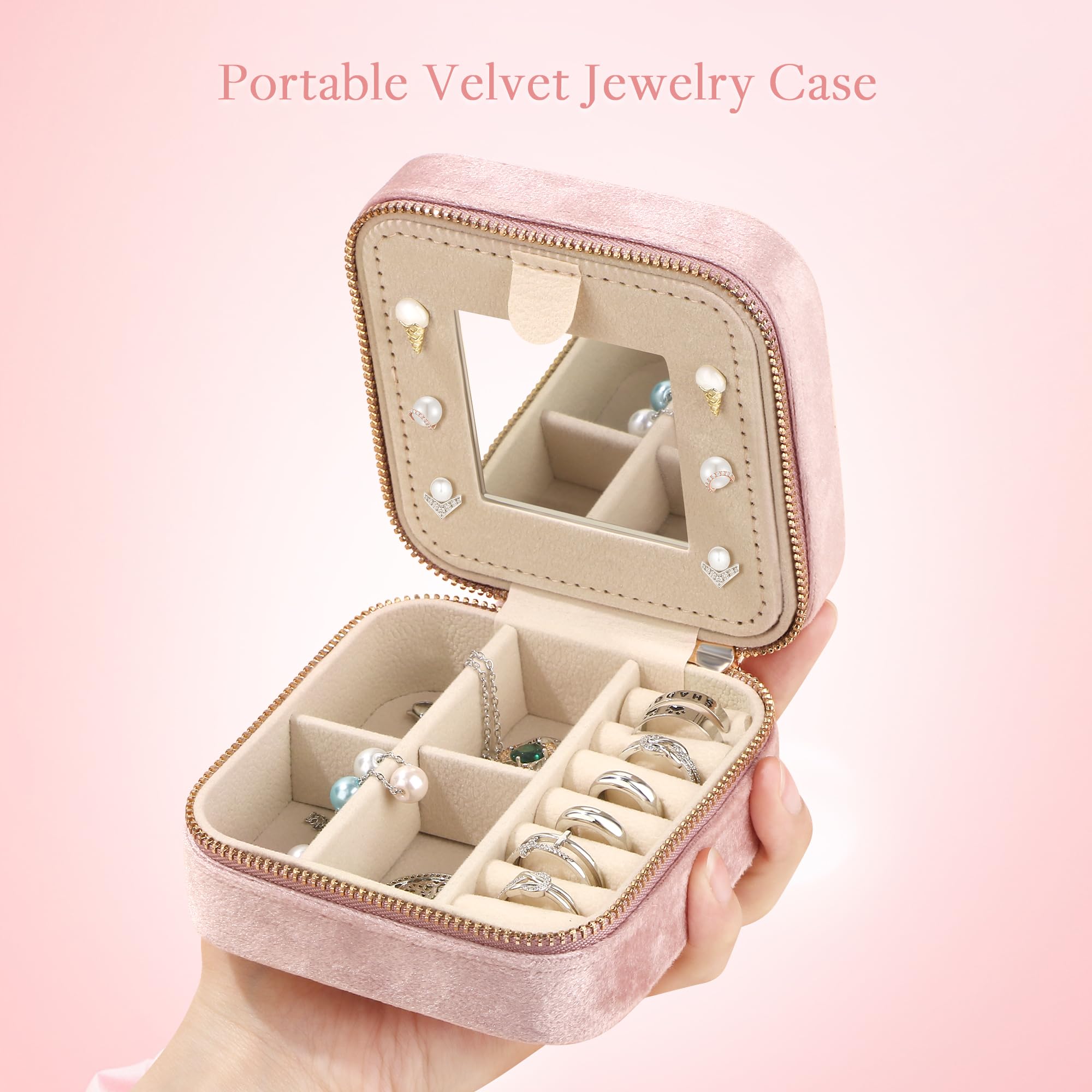 Mirrored Green Travel Jewelry Organizer Box - Elegant Storage for Necklaces, Rings & Earrings | Perfect Mother's Day Gift & Women's Essential Accessories | Great for Travel, Home & Daily Use