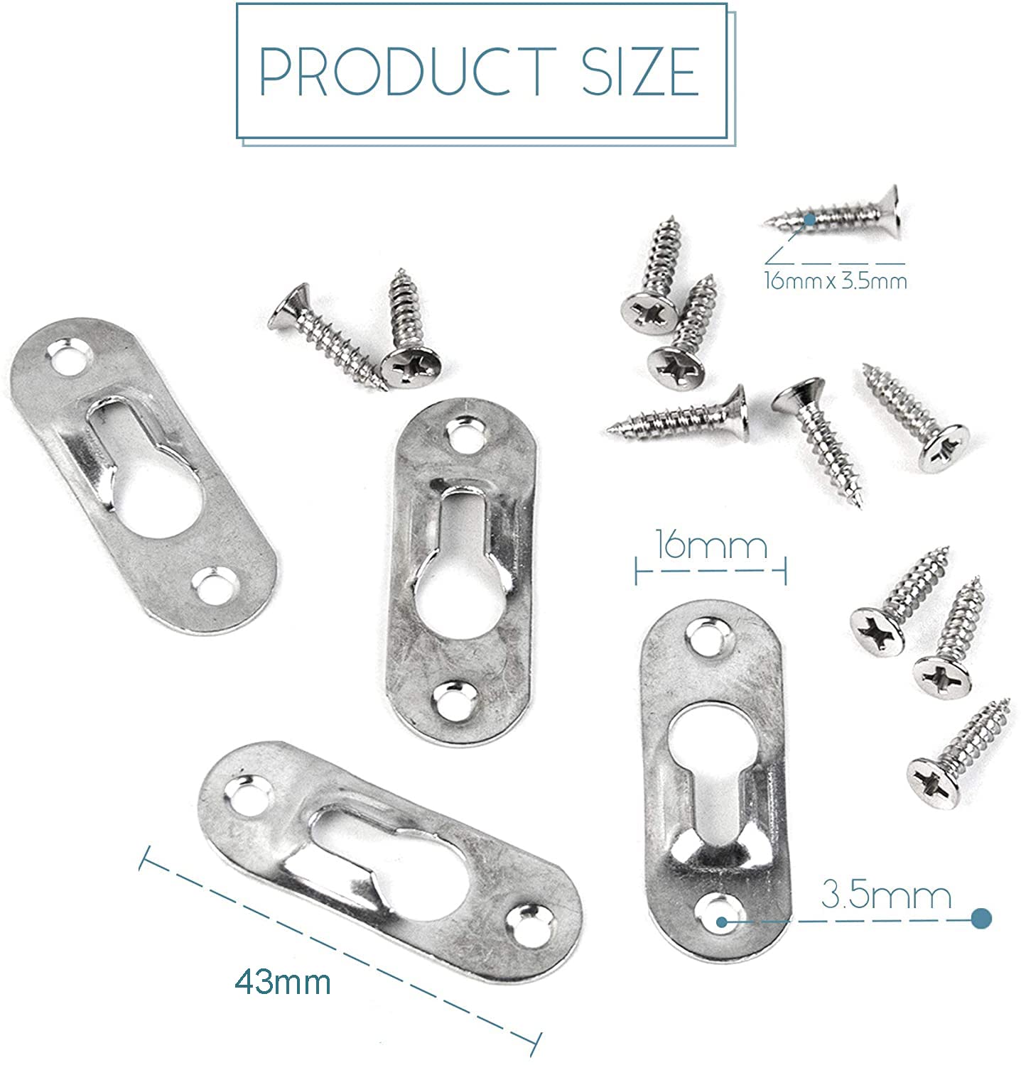 20 Pack Silver Metal Keyhole Hangers with Screws - 43mm x 16mm Picture Hanging Brackets for Mirrors, Frames & Wall Art - Easy DIY Home Decor Installation
