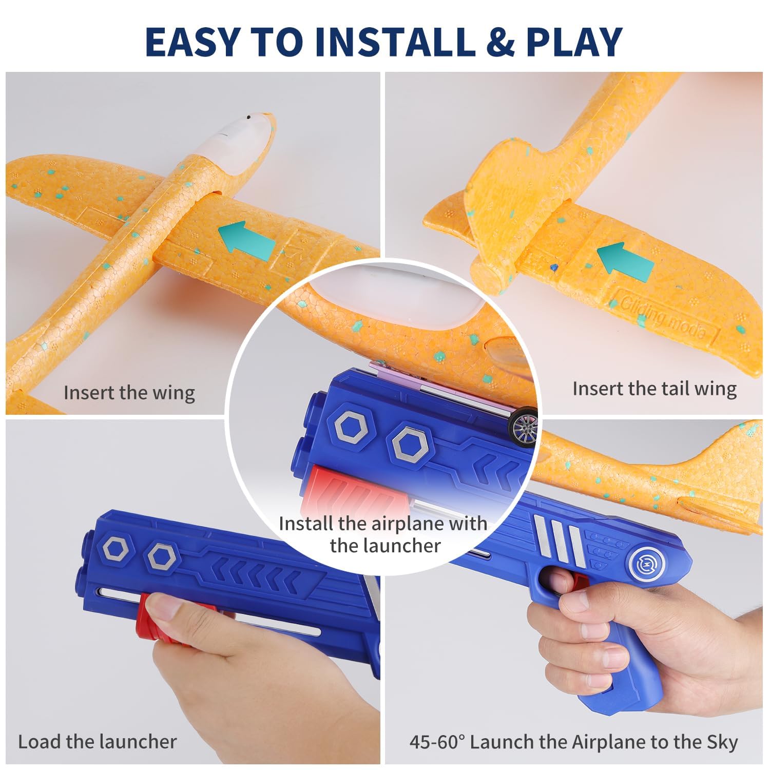 3 Pack LED Foam Glider Catapult Plane Toys - 2 Flight Modes Airplane Launcher for Kids Ages 3-12 | Outdoor Flying Toys for Boys & Girls | Birthday Gifts, Backyard Games, Park Activities (3 Colors)