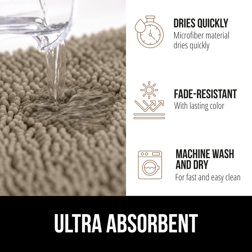 Gorilla Grip Chenille Bath Rug and Bathtub Mat Set - 24x17 Inch Beige Bath Rug & 35x16 Inch Clear Bathtub Mat - Machine Washable - Non-Slip Bathroom Floor Mat for Safety - Perfect for Bathroom, Shower, and Spa Use
