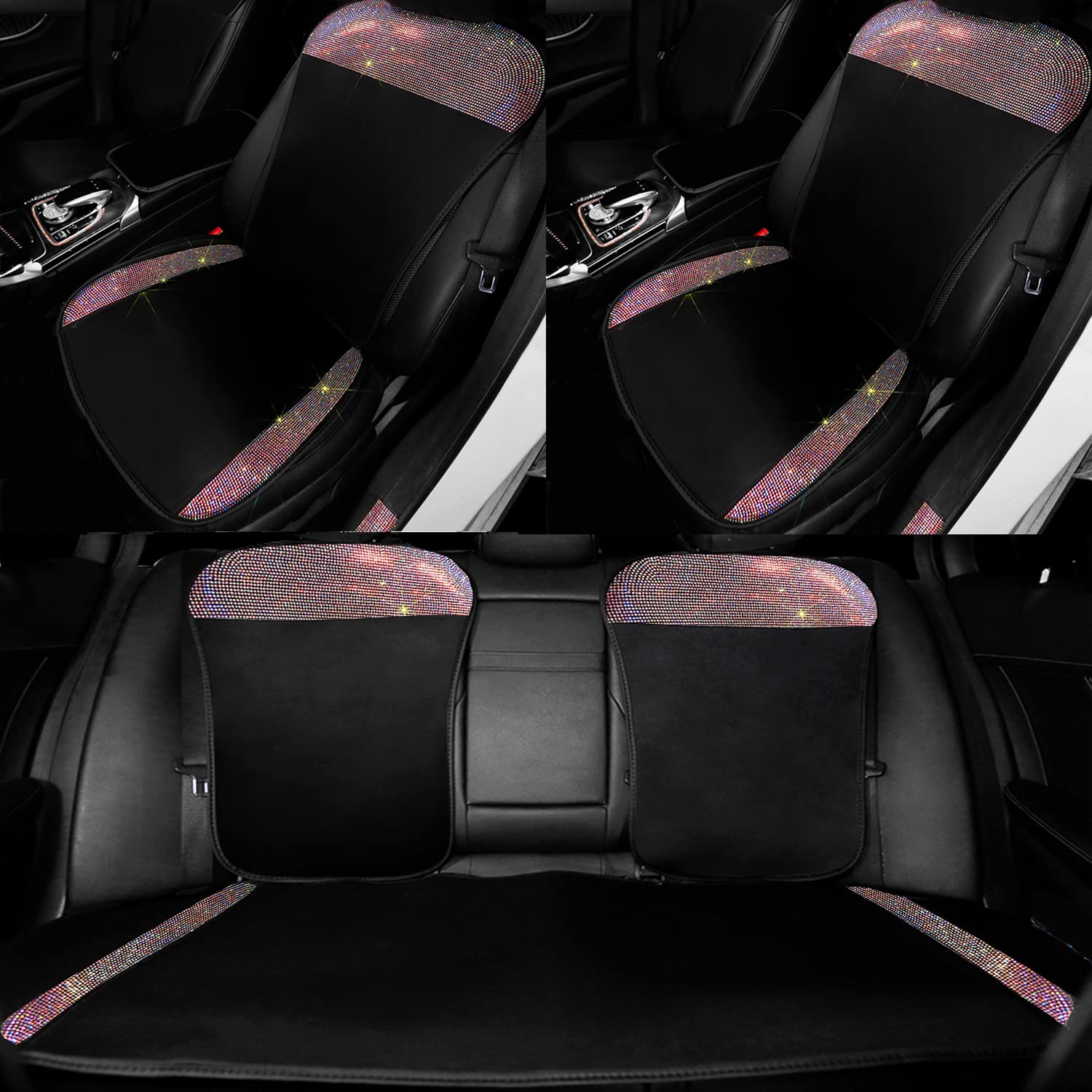 Dyshuai Bling Car Seat Covers Full Set - 7 Piece Breathable Mesh Diamond Rhinestone Seat Protectors for Women & Girls, Fits Most Vehicles (Multicolor) | Perfect for Daily Commute, Road Trips & Car Interior Decoration