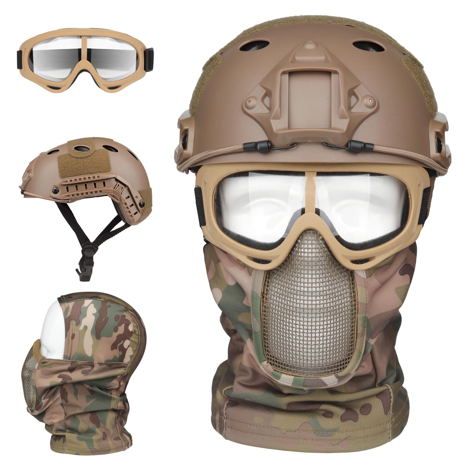 Tactical Airsoft Helmet Black - Full Face Protection with Mesh Mask & Anti-Fog Goggles - Military Gear for Airsoft Games, Paintball & Outdoor Tactical Training