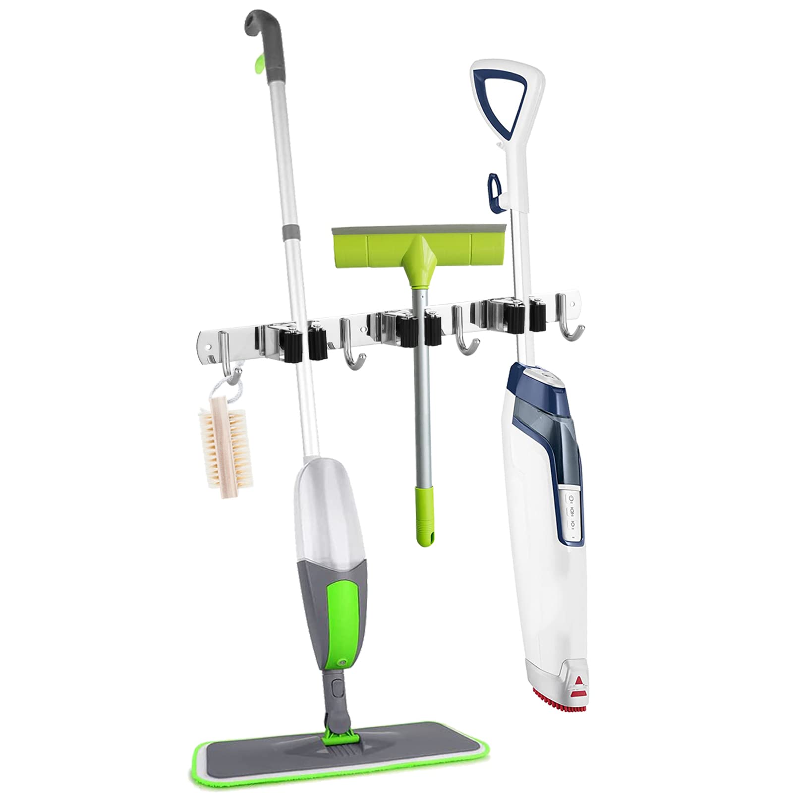 Heavy Duty Wall Mount Mop and Broom Holder - Stainless Steel Organizer for Kitchen, Closet, Garage & Garden Tools - Space Saving Storage Solution for Home, Laundry, Bathroom & Utility Tools - Perfect for Small Spaces and Clutter-Free Organization