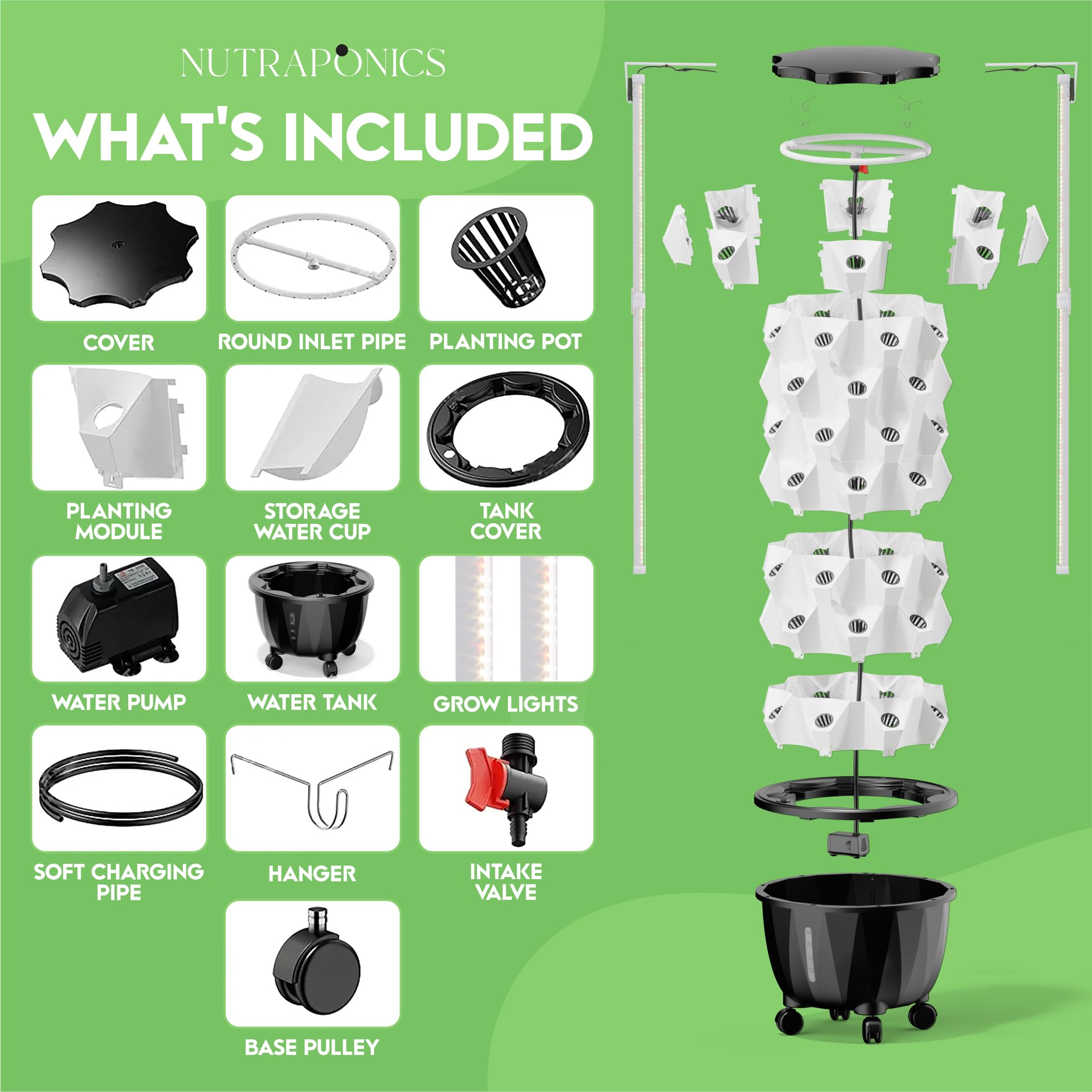 Automated Hydroponic Indoor Garden System - Vertical Aeroponic Tower with LED Grow Lights for Home Planting | Perfect for Small Spaces, Urban Farming & Fresh Herb Cultivation