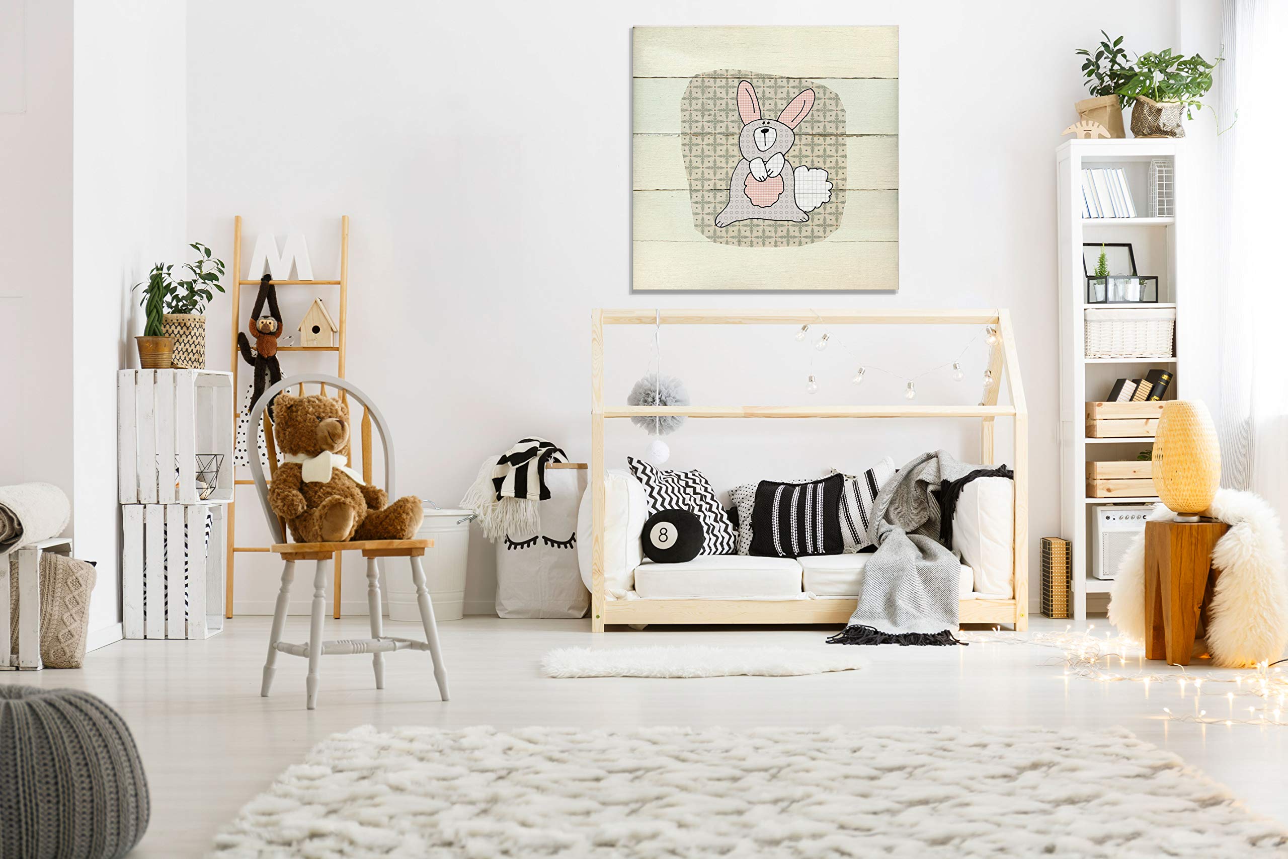 Woodland Creatures Rabbit Wall Art - 32x32 Inch Nursery Decor, Kids Room & Playroom Animal Themed Painting | Perfect for Baby Shower Gifts & Children's Bedroom Decoration