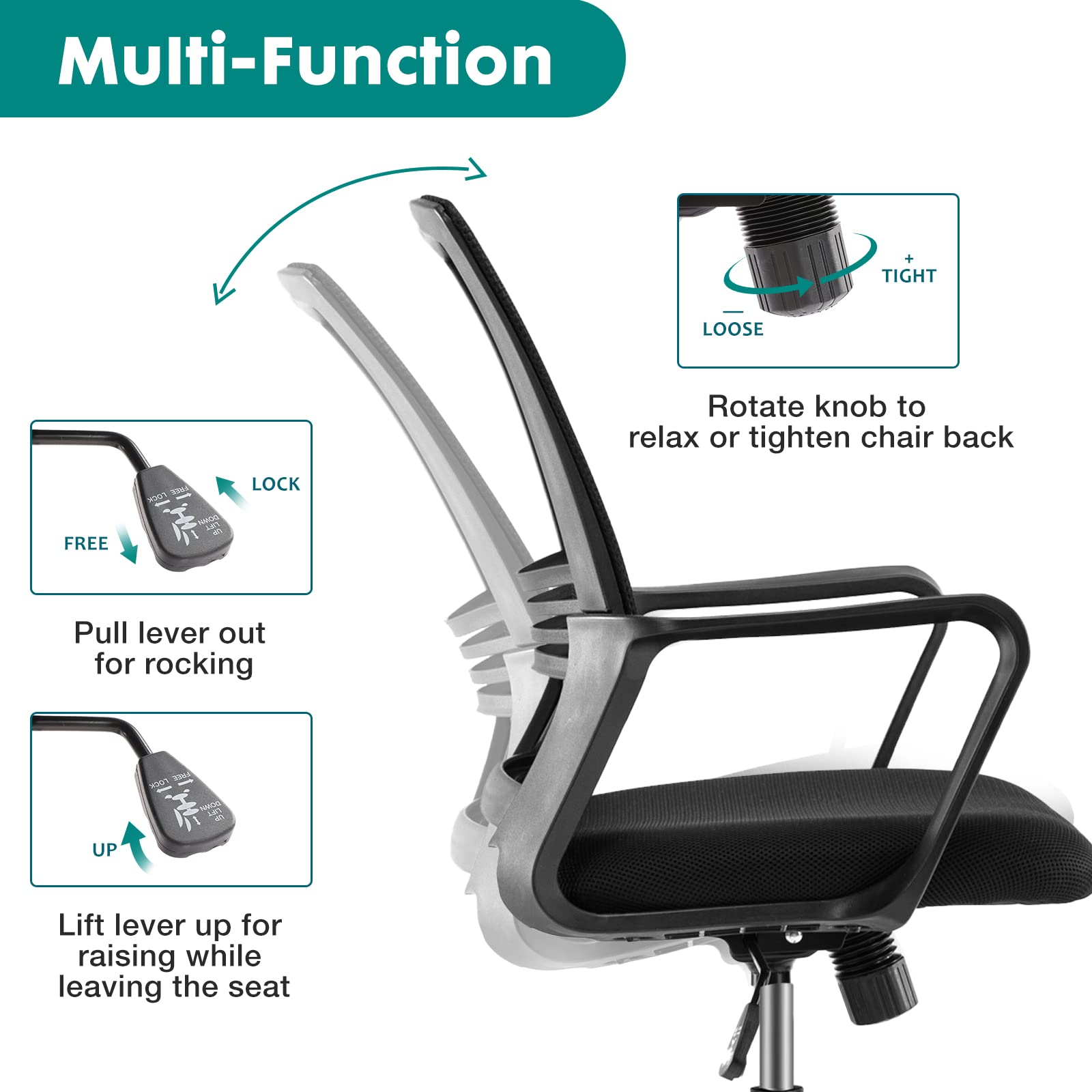 OLIXIS Adjustable Drafting Chair - Ergonomic Standing Office Chair with Lumbar Support, Height Adjustable & Breathable Mesh Seat, Foot Ring - Dark Black for Architects, Designers & Home Office Use