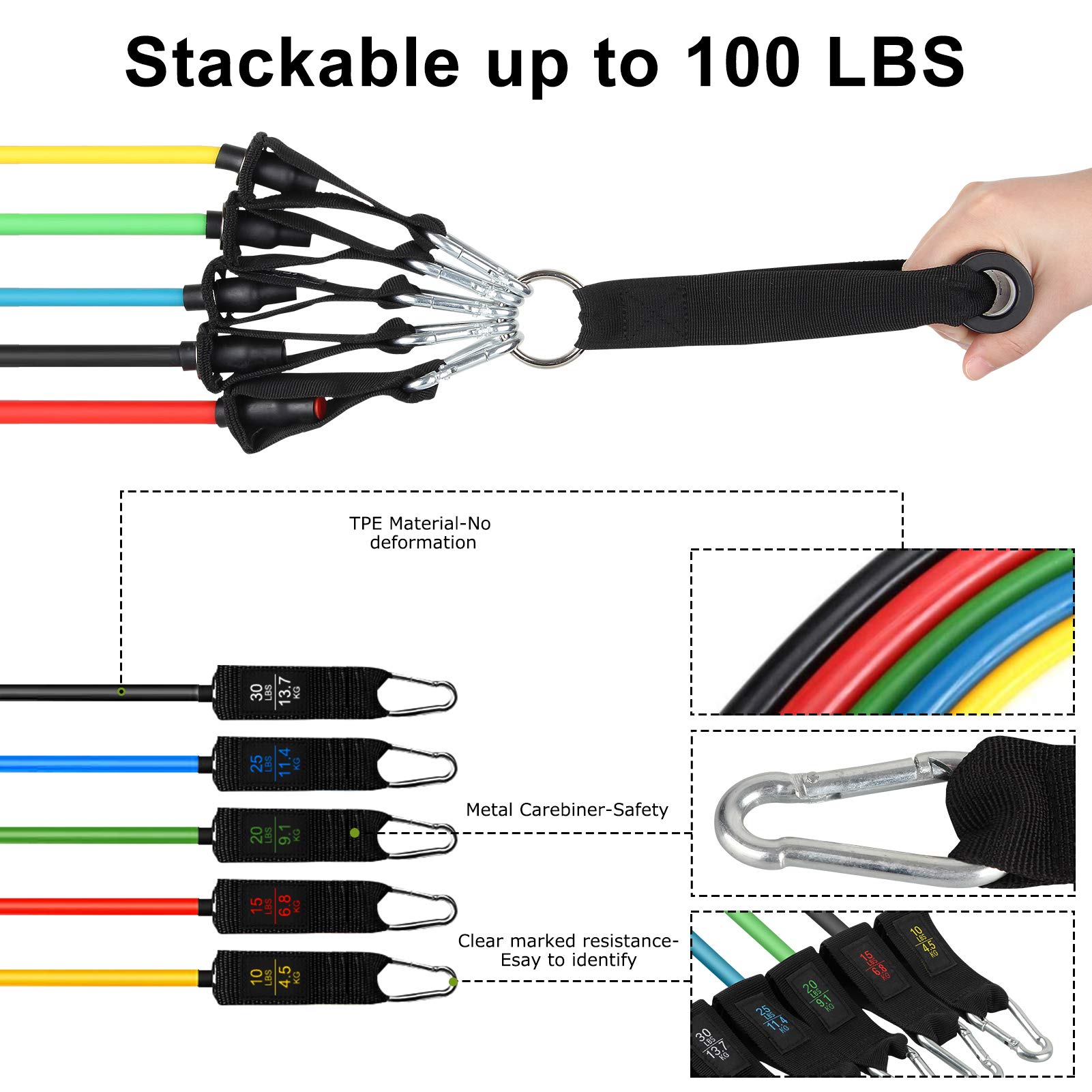 NPET 13-Piece Resistance Band Set with Handles, Ankle Straps, Door Anchor & Carry Bag - Workout Bands for Strength Training, Home Gym, Physical Therapy & Yoga - Perfect for Home Fitness, Rehabilitation & Muscle Building