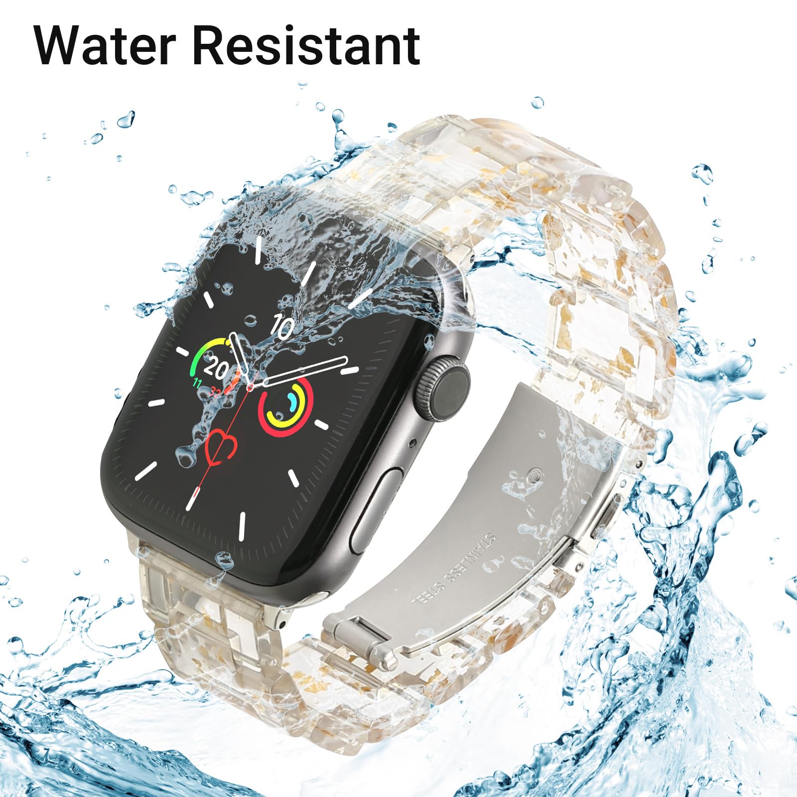 MAIRUI Resin Watch Band Compatible with Apple Watch Series 9/8/7/6/SE/5/4/3/2/1/Ultra/Ultra 2 - Slim Strap Bracelet for Women & Men (49mm/45mm/44mm/42mm, Transparent Gold-Glint) | Perfect for Workouts, Daily Wear & Fashion Accessories