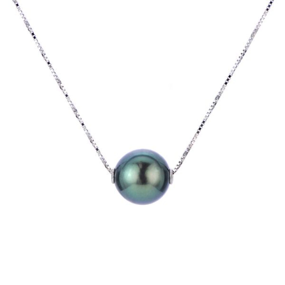 14K White Gold Tahitian Pearl Solitaire Necklace for Women - Elegant Wedding, Anniversary & Special Occasion Jewelry Gift