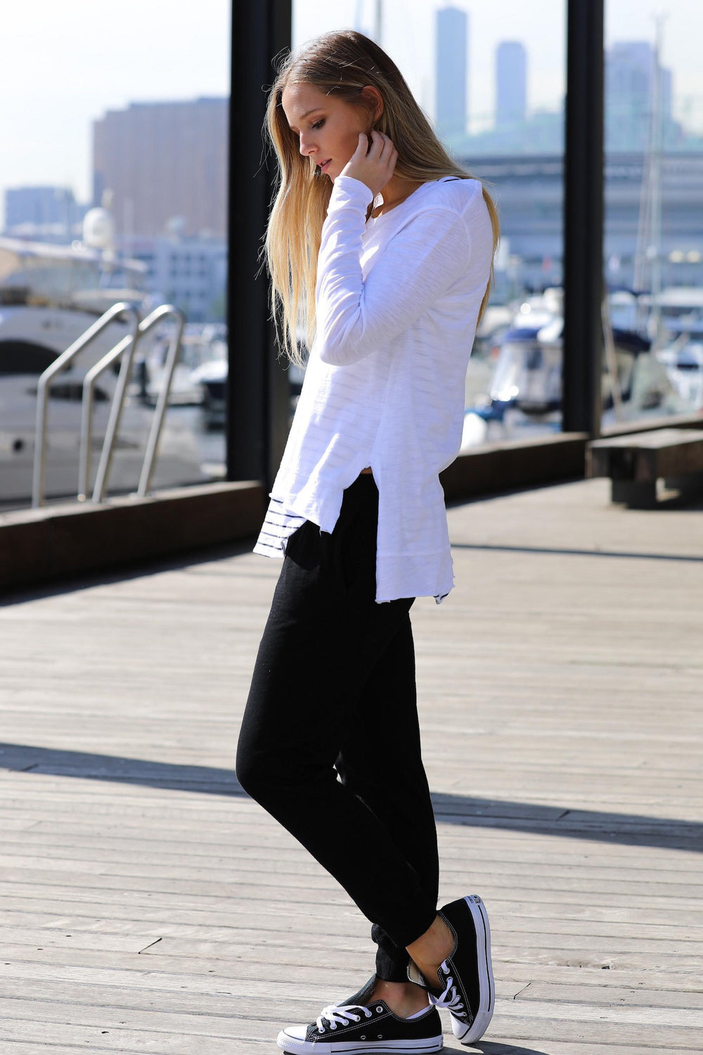 Stylish Women's Long Sleeve T-Shirt - Soft Cotton Crewneck Top in White | Perfect for Casual Wear, Layering & Everyday Outfits