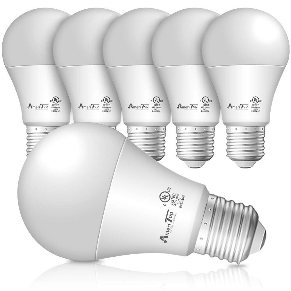 AmeriTop Adjustable Metal Desk Lamp with Interchangeable Base/Clamp & 6-Pack 3000K Warm White A19 LED Bulbs - Perfect for Home Office, Study, Reading, and Bedroom Lighting
