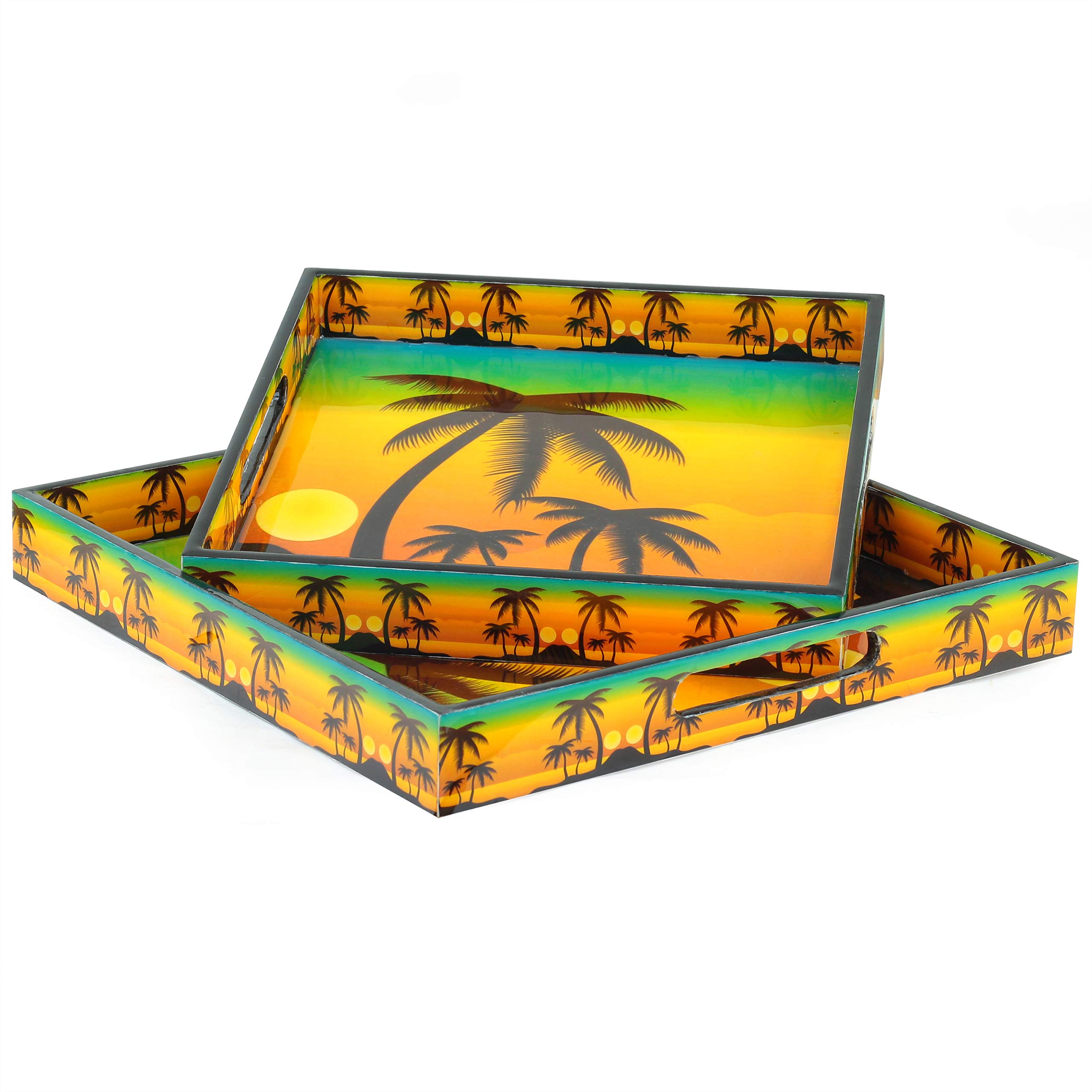 Stylish Yellow Sunset Palm Tree Printed Kitchen Serving Trays - Durable Snack & Breakfast Platters for Dining, Entertaining & Outdoor Picnics | Minimalist Design