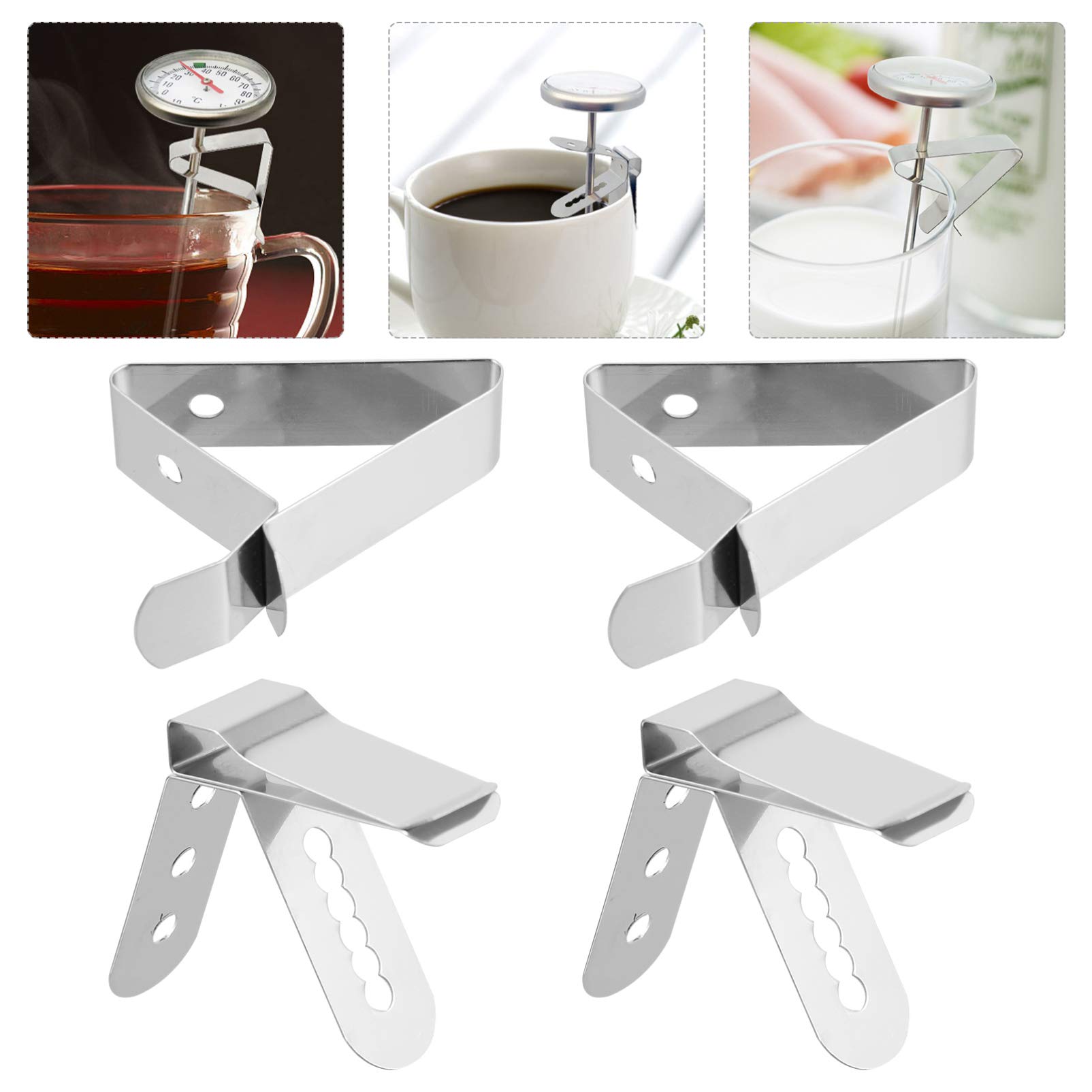 4pcs Stainless Steel Meat Thermometer Probe Holder Clip for BBQ Smoker Oven Grill - Accurate Ambient Temperature Readings - Perfect for Baking, Roasting & Grilling Accessories
