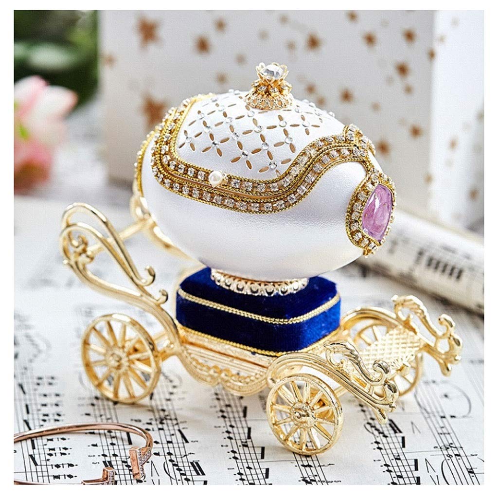 Handcrafted Jeweled Goose Egg Princess Carriage Music Box - Wind Up Musical Gift for Christmas, New Year, Birthday (Blue) | Perfect for Kids' Room Decor, Wedding Favors & Holiday Gift Giving