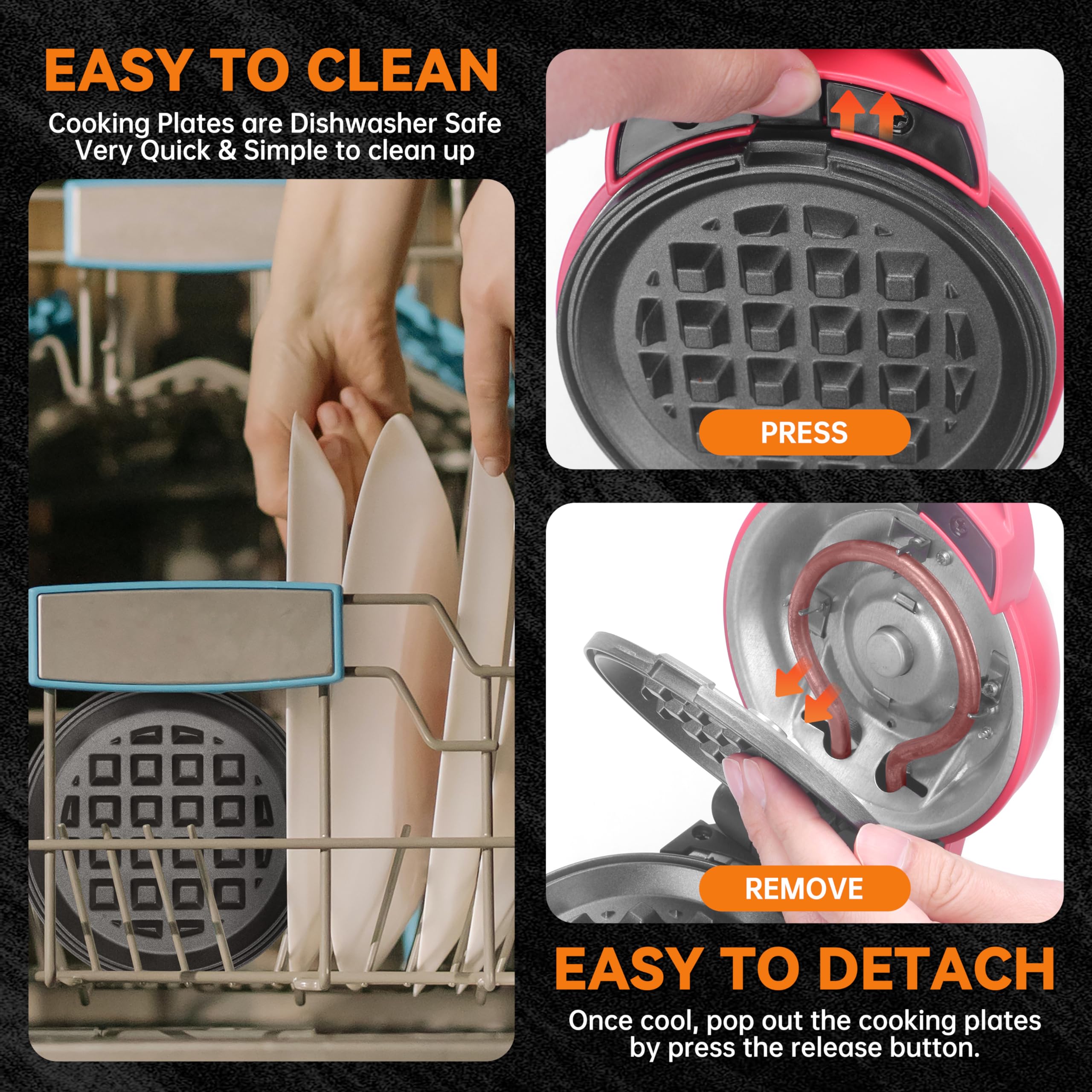 4-in-1 Mini Waffle Maker with Removable Plates - Pancake, Donut & Heart Waffle Maker Set | Compact Kitchen Appliance for Breakfast, Snacks & Party Treats | Includes Recipe Book | Perfect for Home, Dorms & Gifts