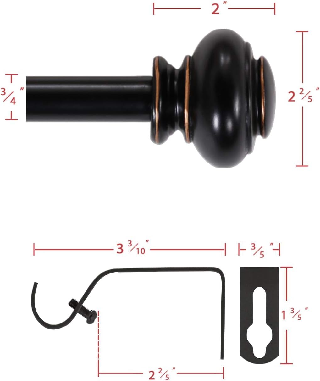 H.VERSAILTEX Adjustable Telescoping Curtain Rod 16.2-59.4 Inches, 3/4 Inch Diameter Heavy Duty Window Rod with Brackets & Classic Finials - Black | Perfect for Living Room, Bedroom & Home Decor