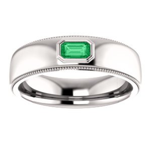 14KT Gold Men's Emerald Ring - 3/10 CT Bezel Set Wedding Band for Engagement, Anniversary & Special Occasions
