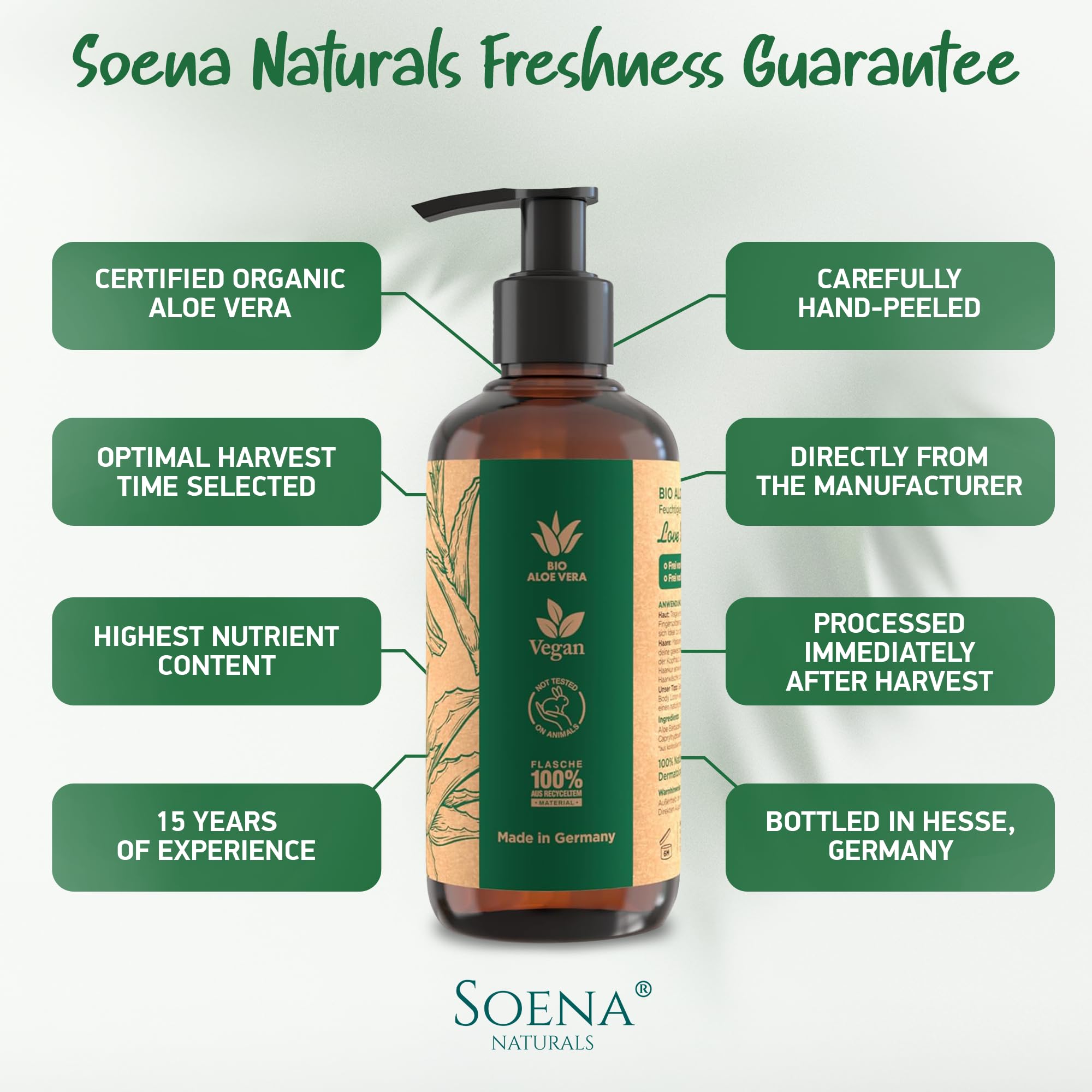 Organic Aloe Vera Gel for Face, Skin & Hair - 100% Pure, Vegan, Non-Sticky & Fragrance Free - Certified Organic Moisturizer for Sunburn Relief & Hydration - Made in Germany | Perfect for Daily Skincare, After-Sun Care & Hair Treatment