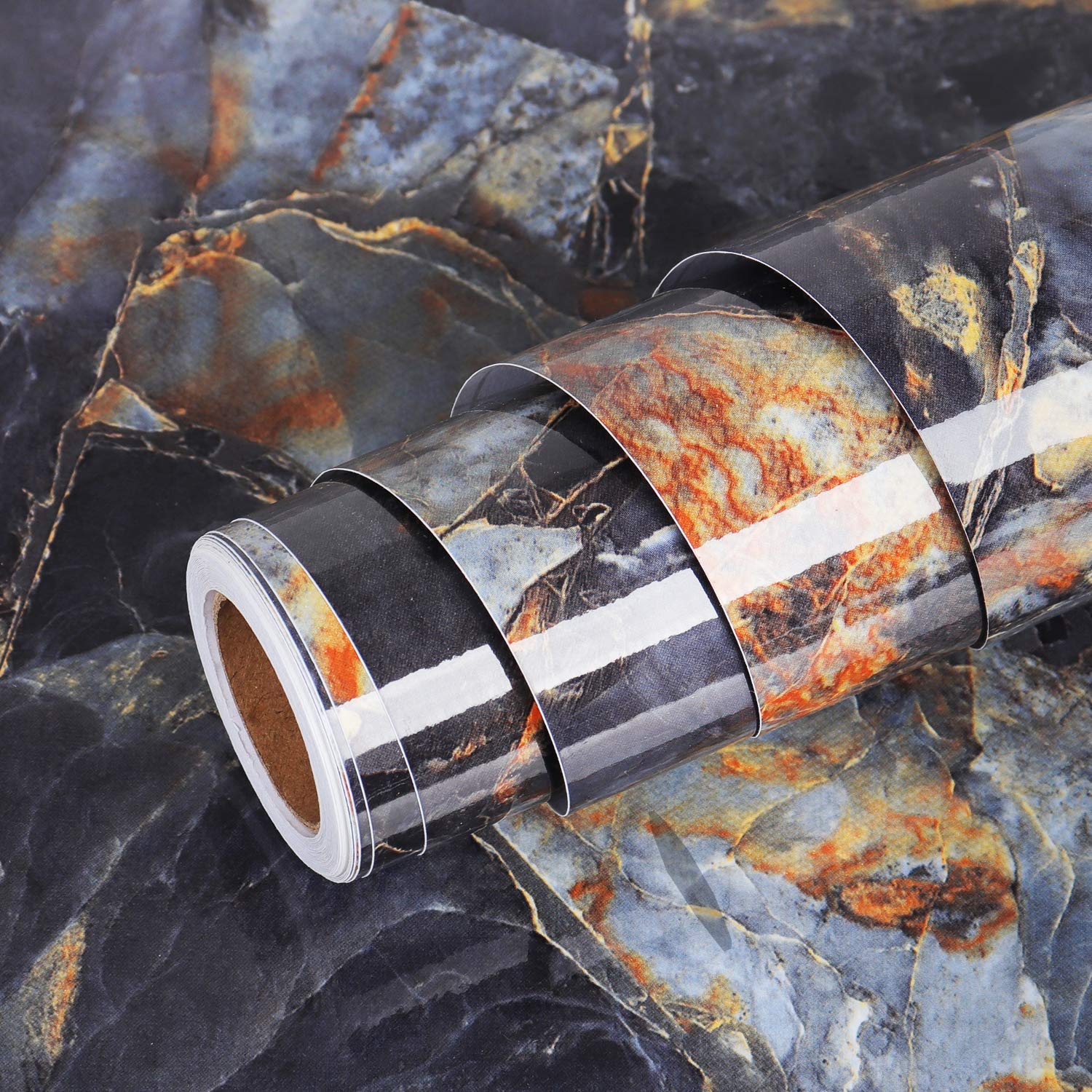 Livelynine Black and Gold Marble Contact Paper - 197