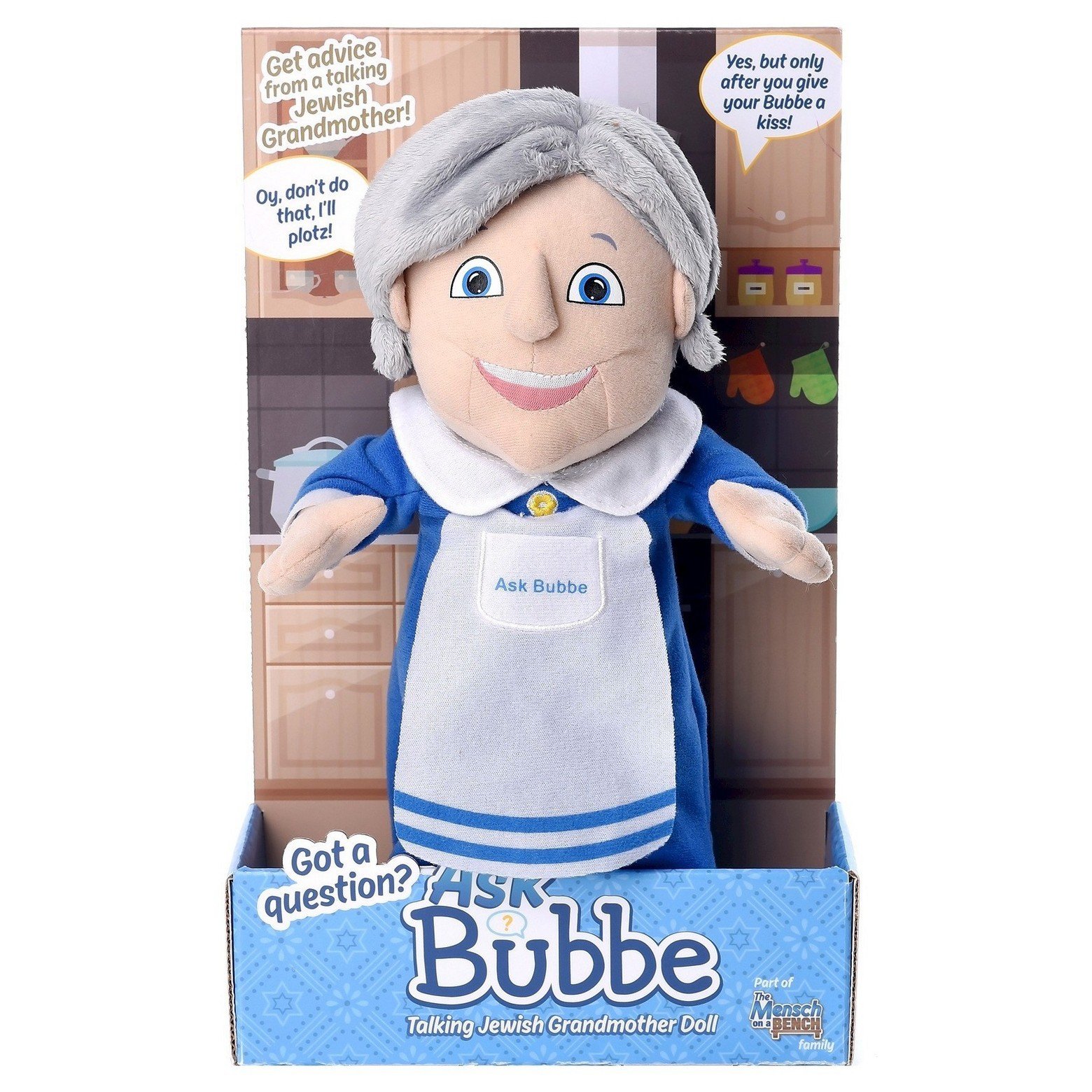 Talking Grandma Doll - Mensch on a Bench Ask Bubbe Interactive Toy for Kids | Perfect for Hanukkah Gifts, Jewish Traditions & Family Storytime