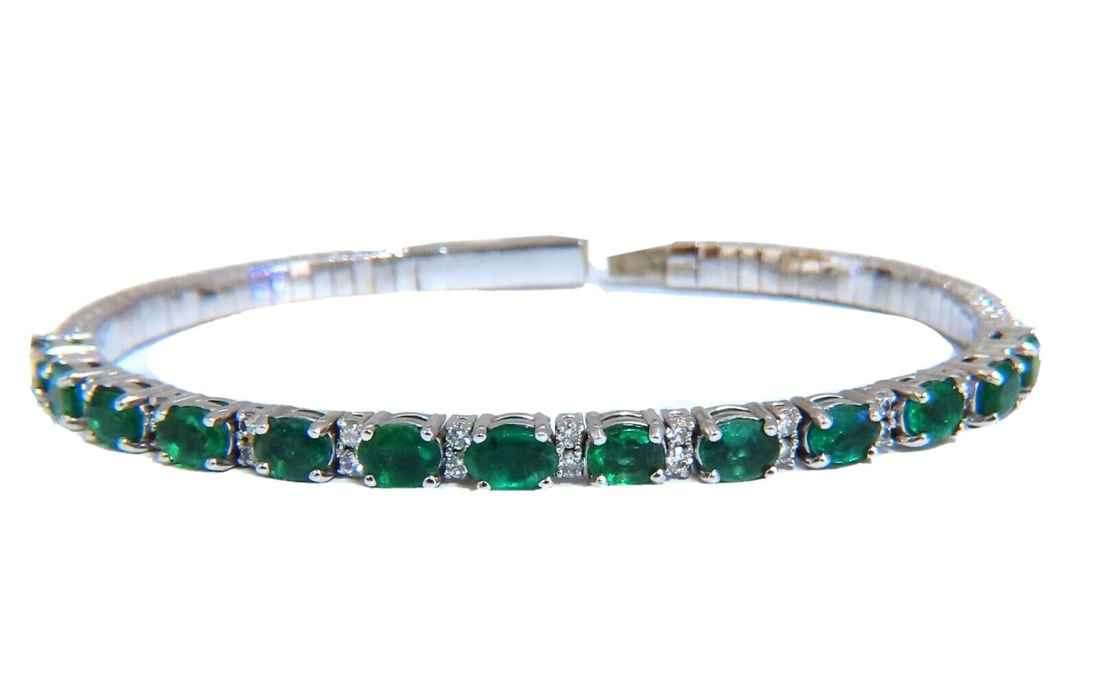 7ct Natural Emerald & Diamond Bangle Bracelet in 14K White Gold - Elegant Jewelry for Weddings, Anniversaries & Special Occasions