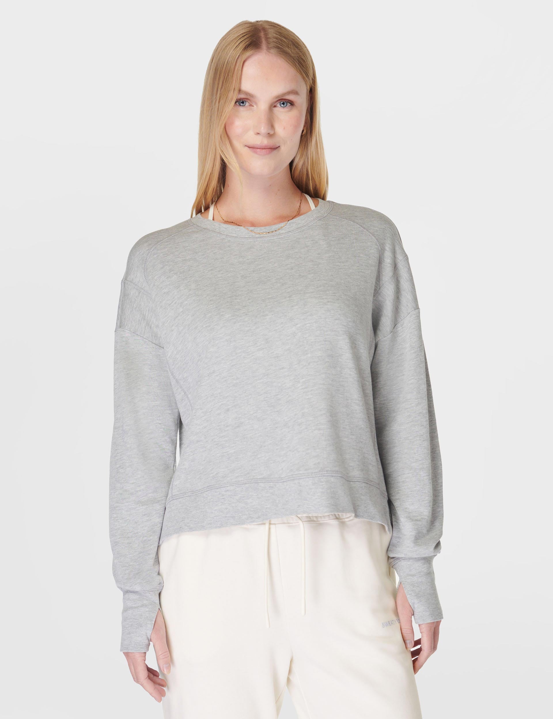 After School Crop Sweatshirt for Women - Light Grey Marl Pullover for Casual Wear, Gym, and Street Style
