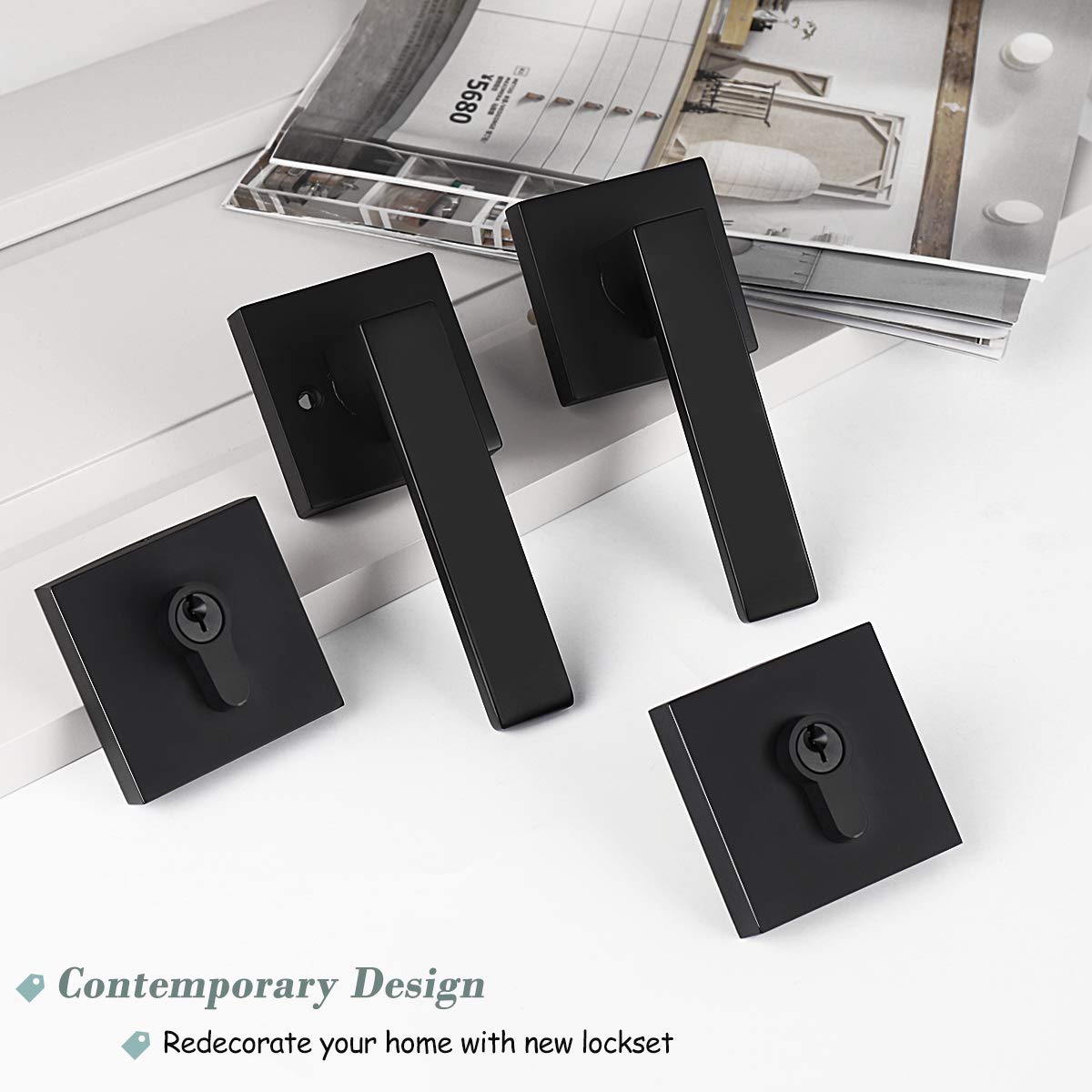 1 Pack Matte Black Keyed Entry Door Lock with Deadbolt Set - Reversible Passage Lever & Double Cylinder Deadbolt - Square Handleset for Bedroom, Front Door, Apartment Security (Easy Installation, Durable Construction) - Perfect for Home, Office & Rental Property Security Upgrades