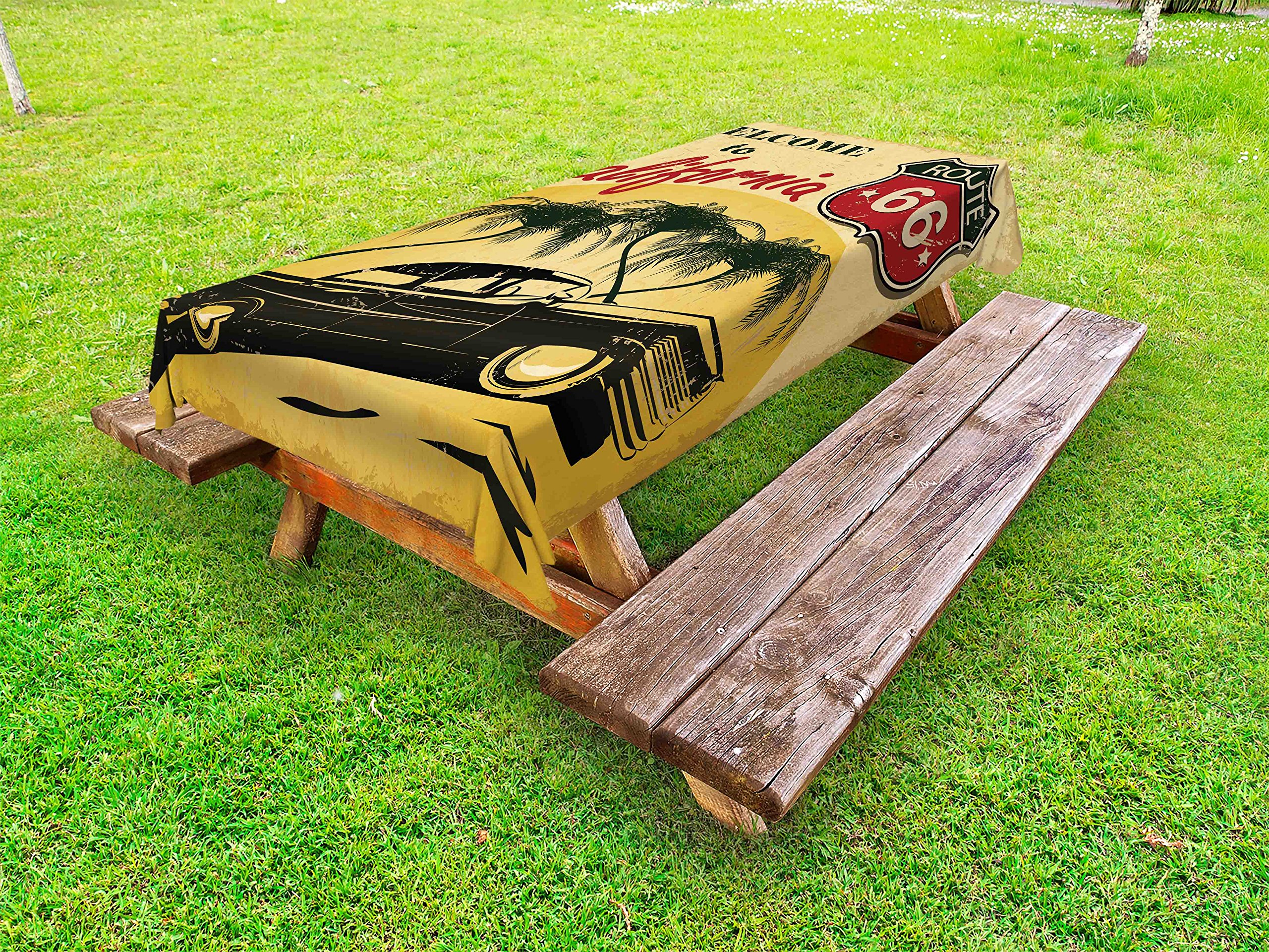 Ambesonne Vintage Outdoor Tablecloth - Retro California Hollywood Pop Art Print, Washable Picnic Table Cover 58x84 Inches, Red Emerald - Perfect for Backyard BBQs, Beach Parties & Outdoor Dining Decor