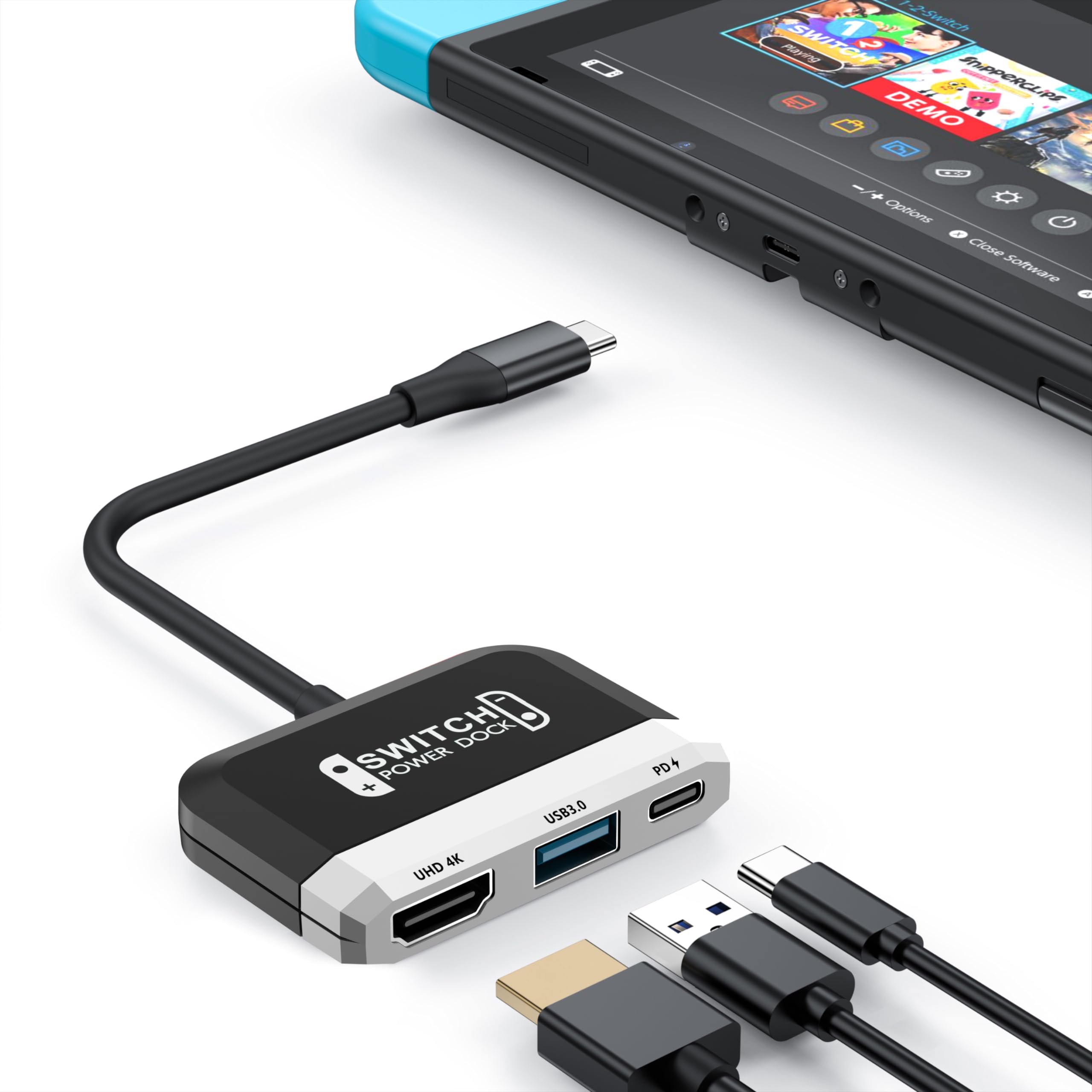 RREAKA 3-in-1 Nintendo Switch OLED Dock with 4K HDMI, USB 3.0 & 100W Type-C Charging - Portable Switch TV Adapter for Travel & Home Gaming, Compatible with Samsung Dex S24 (Black/White) - Perfect for Gaming On-The-Go & Multi-Screen Entertainment
