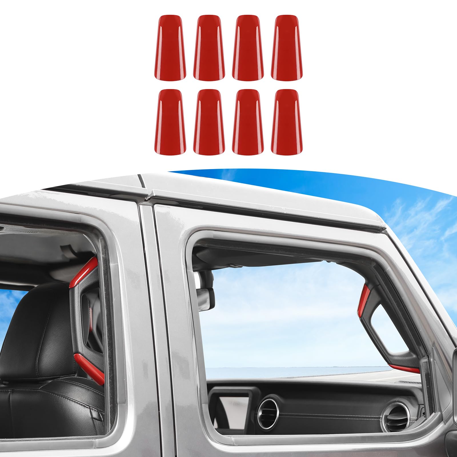 RT-TCZ Red A/B Pillar Grab Handle Covers for Jeep Wrangler JL JLU & Gladiator JT (2018-2023) - Interior Accessories for Off-Roading & Daily Driving