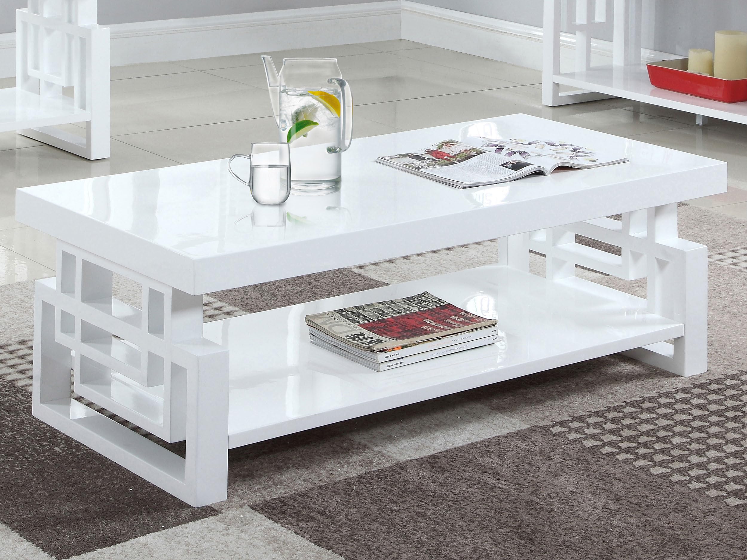 High Gloss White Coaster Furniture Coffee Table 705708 - Modern Living Room Centerpiece for Home Decor