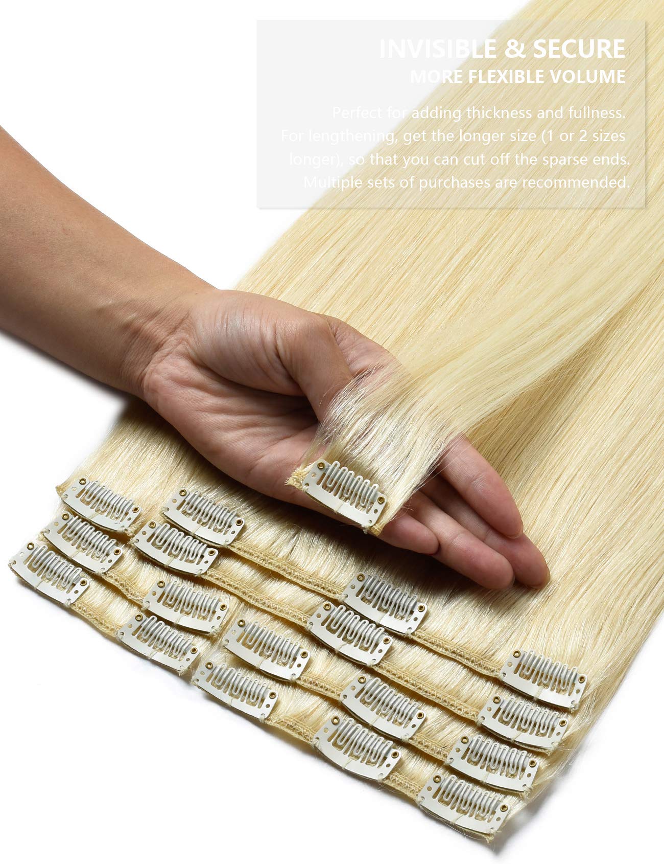 8Pcs 18 Clips Rose Bud Clip-in Human Hair Extensions - 10 Inch Platinum Blonde Remy Hair (60g/Set) for Weddings, Parties & Daily Styling