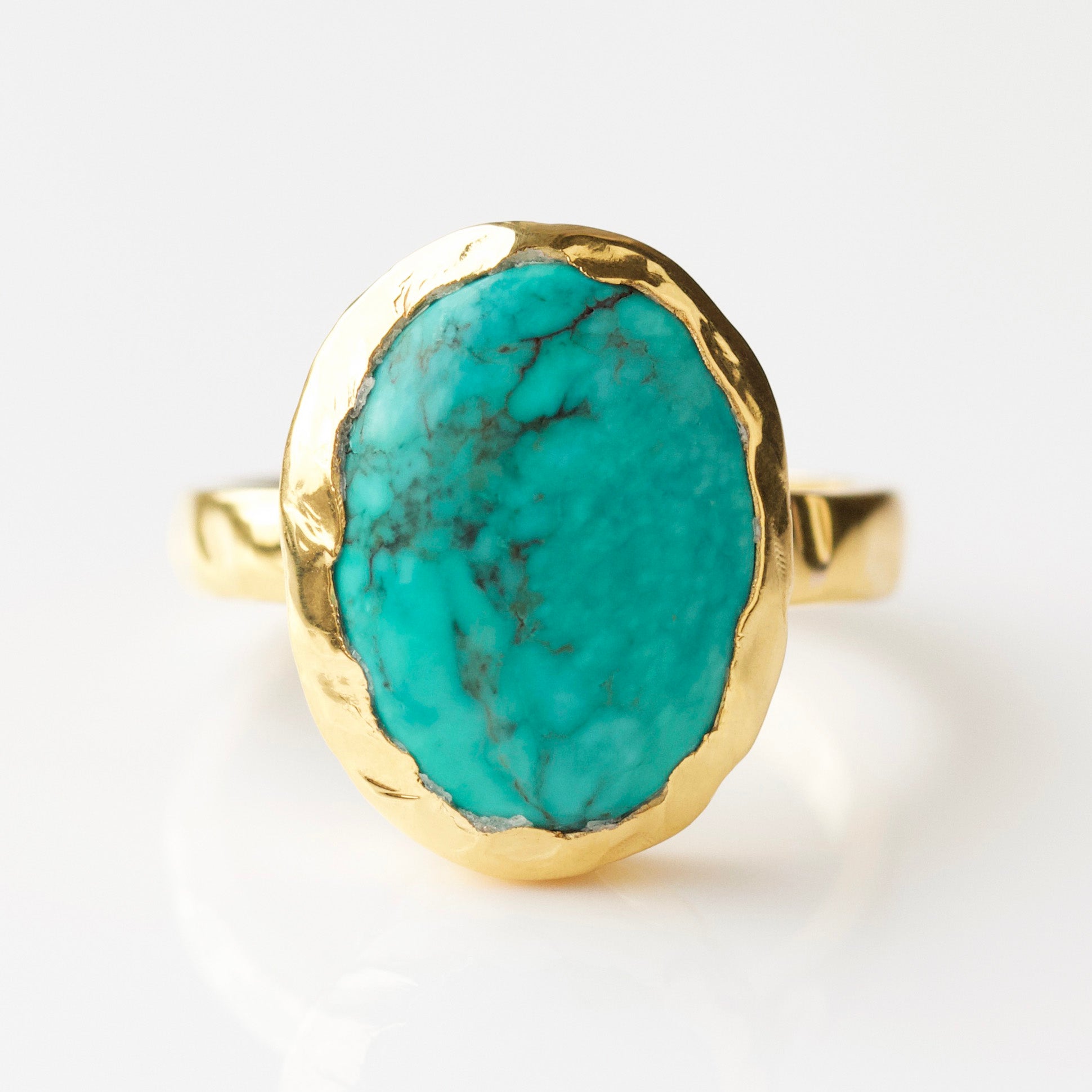 Molten Organic Turquoise Statement Ring for Women - Handmade Boho Jewelry, Unique Gemstone Ring for Everyday Wear & Special Occasions