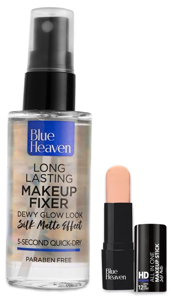 Blue Heaven Long Lasting Full Coverage Makeup Fixer & HD All-in-One Makeup Stick - 60ml & 10g, Cream Shade 201, Natural Finish | Perfect for Daily Wear, Photoshoots & Special Occasions