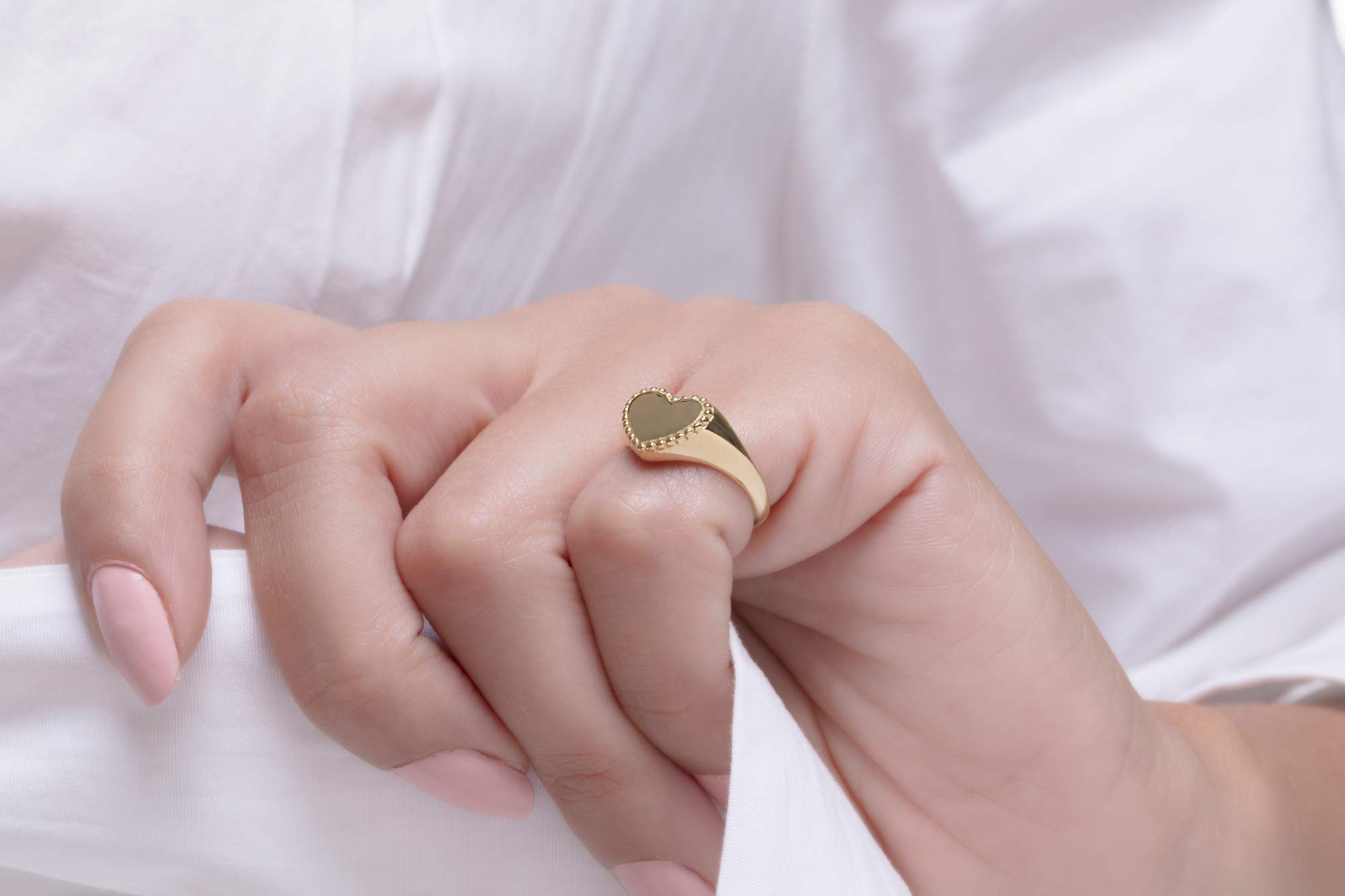 9K, 14K & 18K Solid Gold Heart Dotted Ring for Women - Elegant Signet & Chevalier Love Ring - Perfect Birthday Gift for Her - Romantic Occasions & Everyday Wear RN378