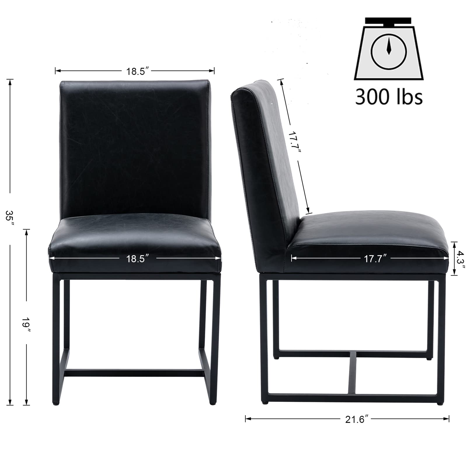 Modern Kitchen Chairs Set of 2 - PU Leather Upholstered Dining Chairs with Black Metal Frame - Comfortable Side Chairs for Kitchen, Dining Room & Breakfast Nook - Perfect for Small Spaces & Modern Home Decor