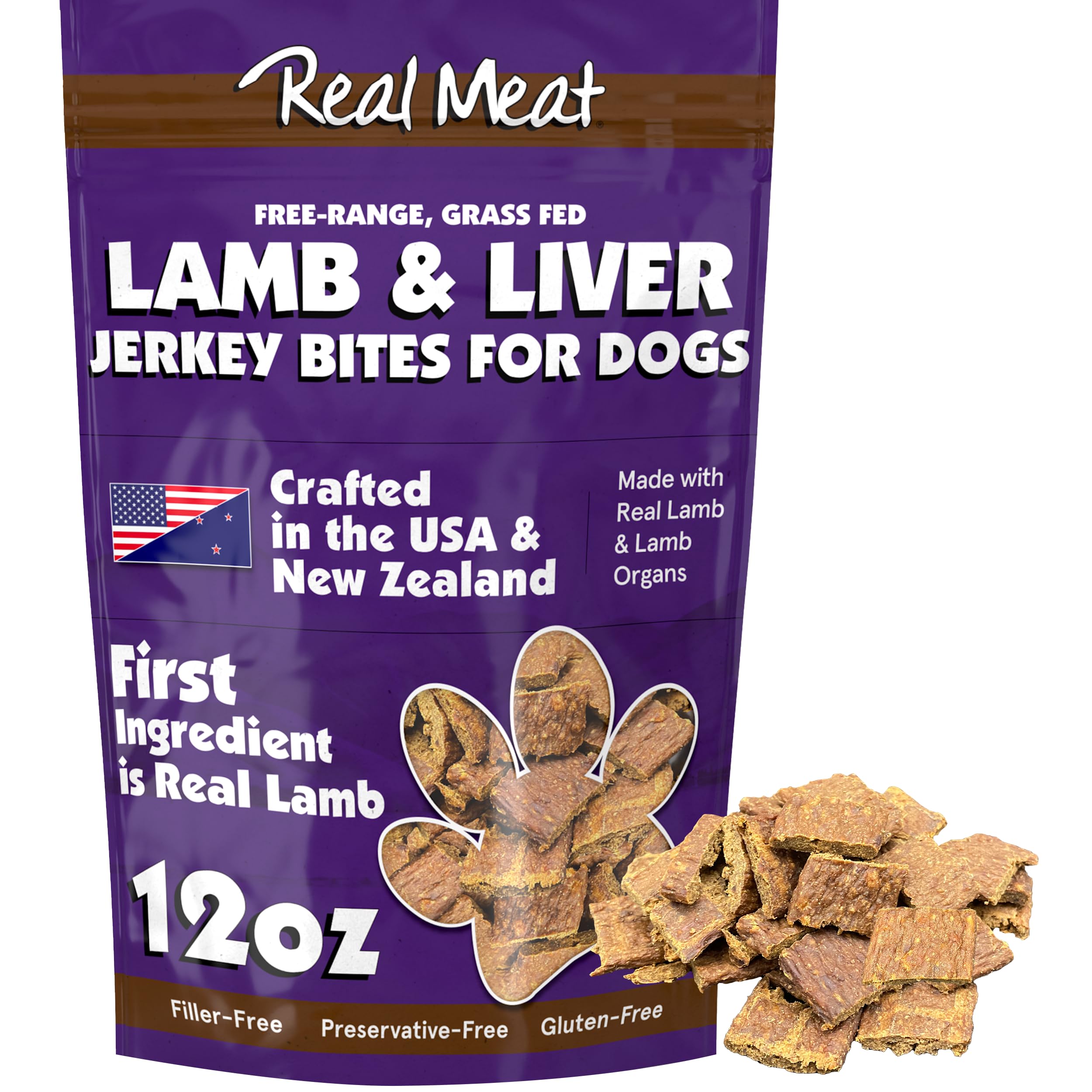 Premium Grain-Free Dog Treats - 12oz Air-Dried Lamb & Liver Jerky Bites - 95% Human-Grade, Free-Range Grass-Fed Meat - All Natural Training Rewards & Healthy Snacks for Small, Medium & Large Dogs - Perfect for Training, Travel & Daily Treats